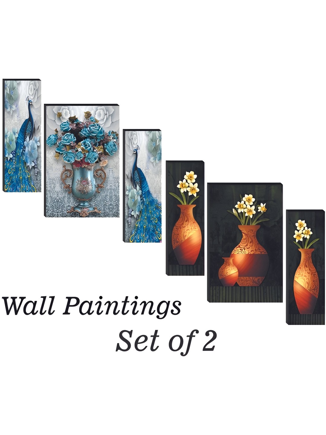 

WALLMAX Blue & Brown 6 Piece Wooden Floral and Botanical Paintings Wall Art