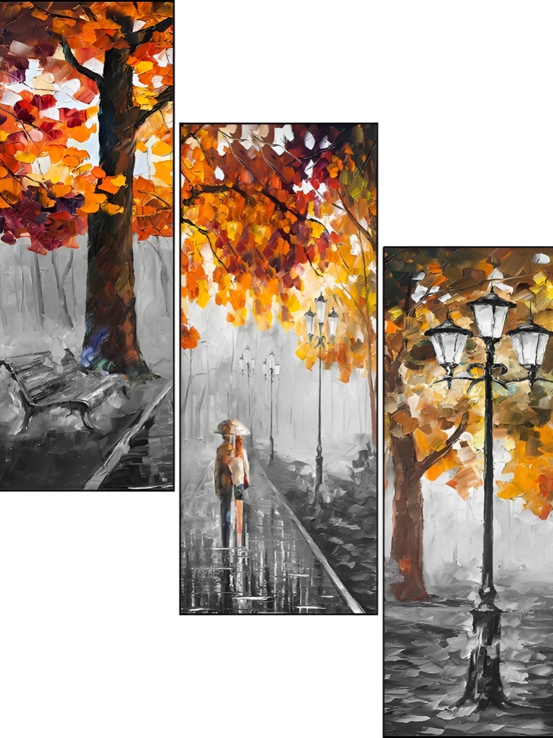 

WALLMAX Grey & Orange 3 Pieces Wooden Floral and Botanical Wall Paintings