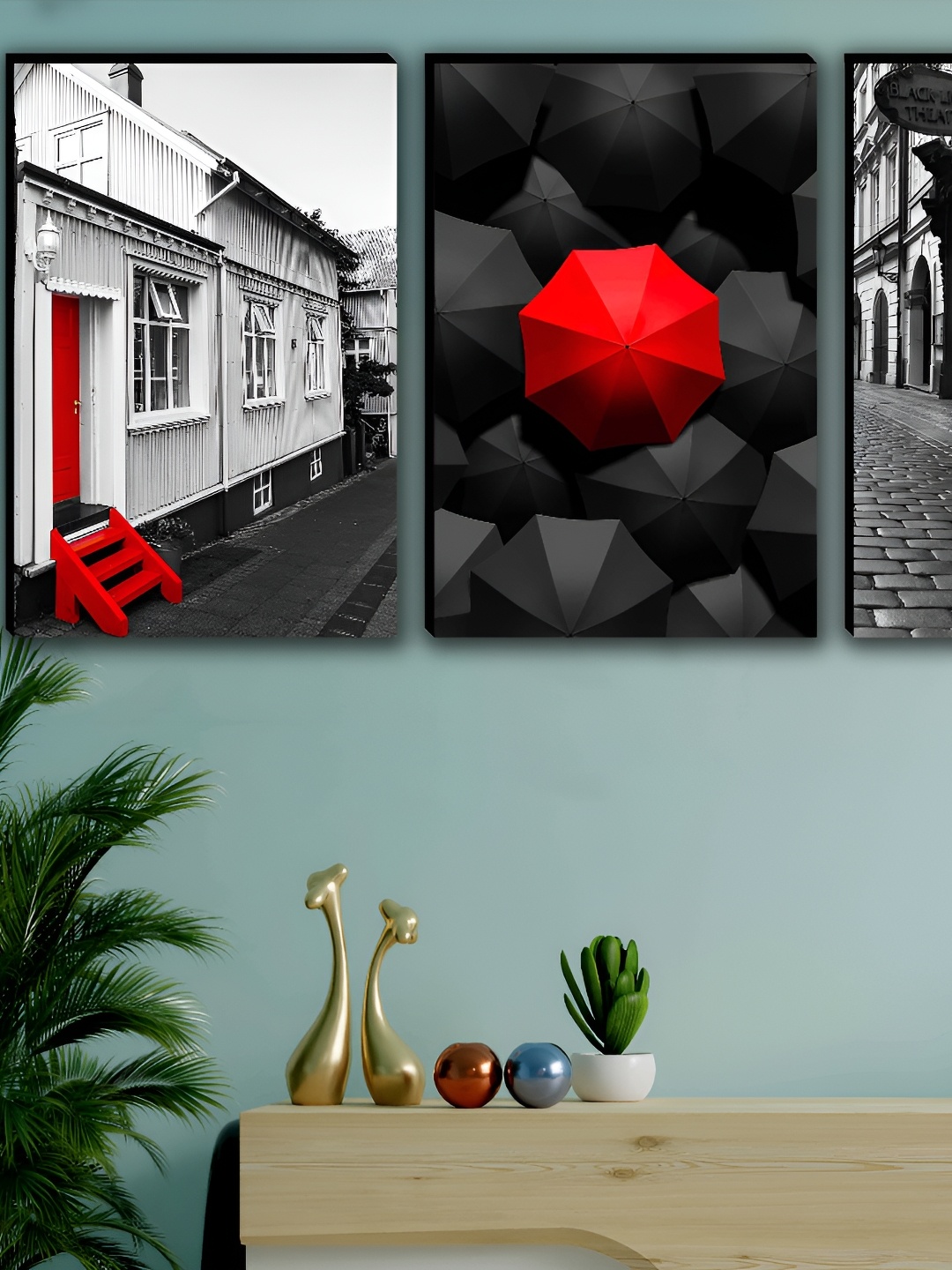 

WALLMAX Black & Red 3 Piece Abstract Wall Arts