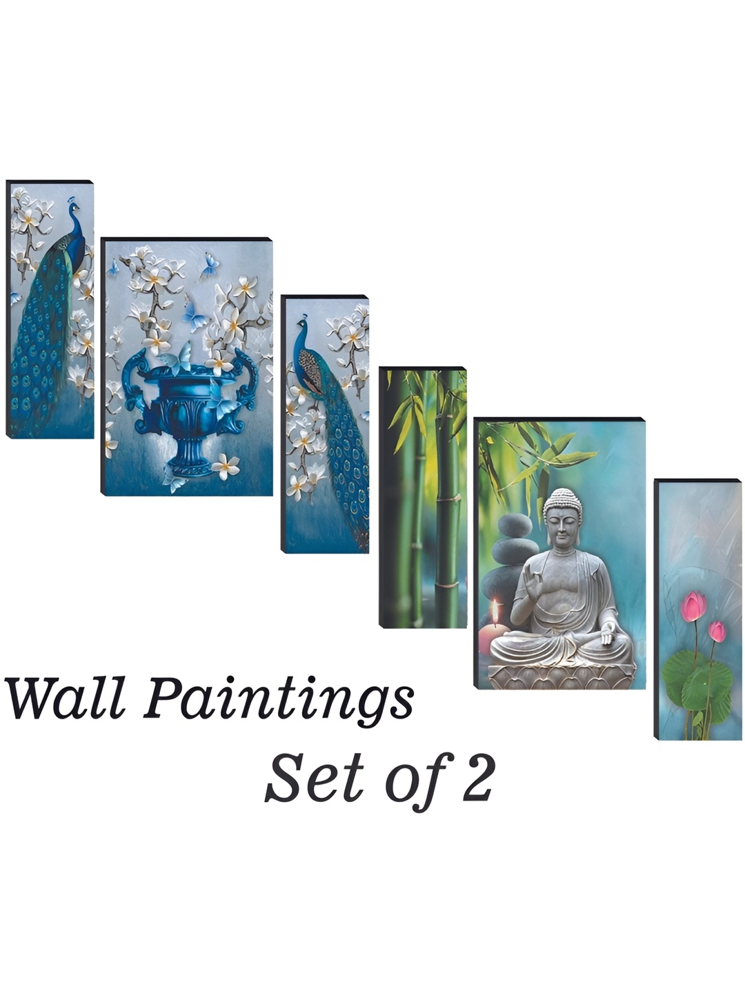 WALLMAX Grey 6 Pieces Wooden Paintings Wall Art