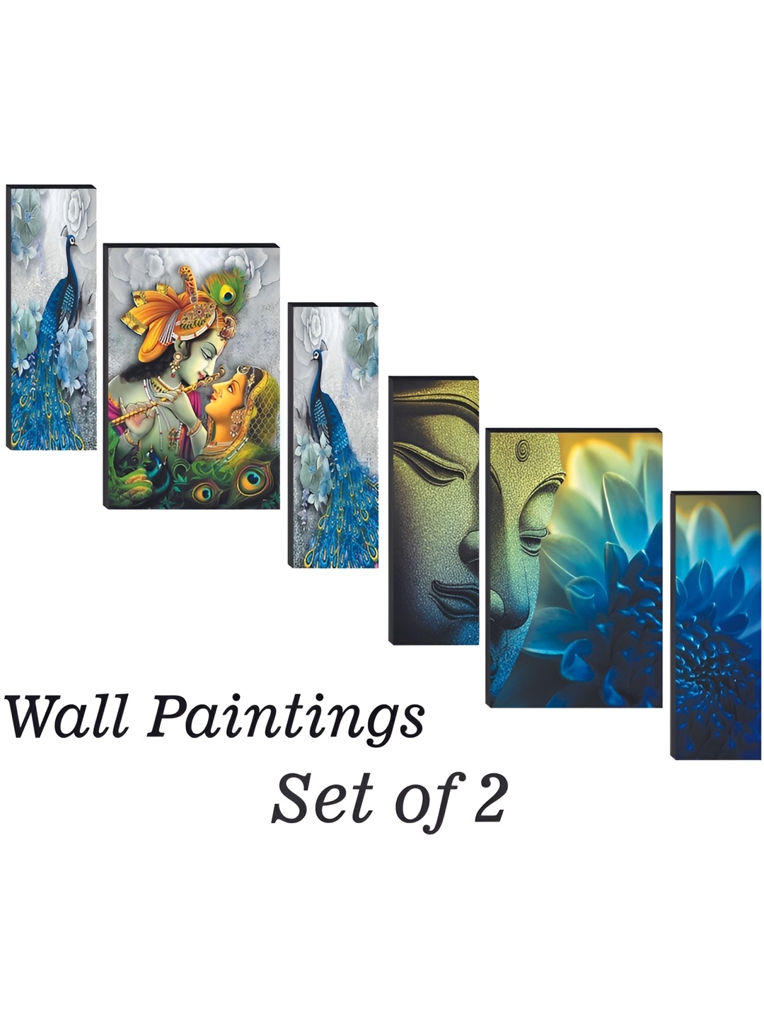 

WALLMAX Green & Blue 6 Pieces Wooden Paintings Wall Arts