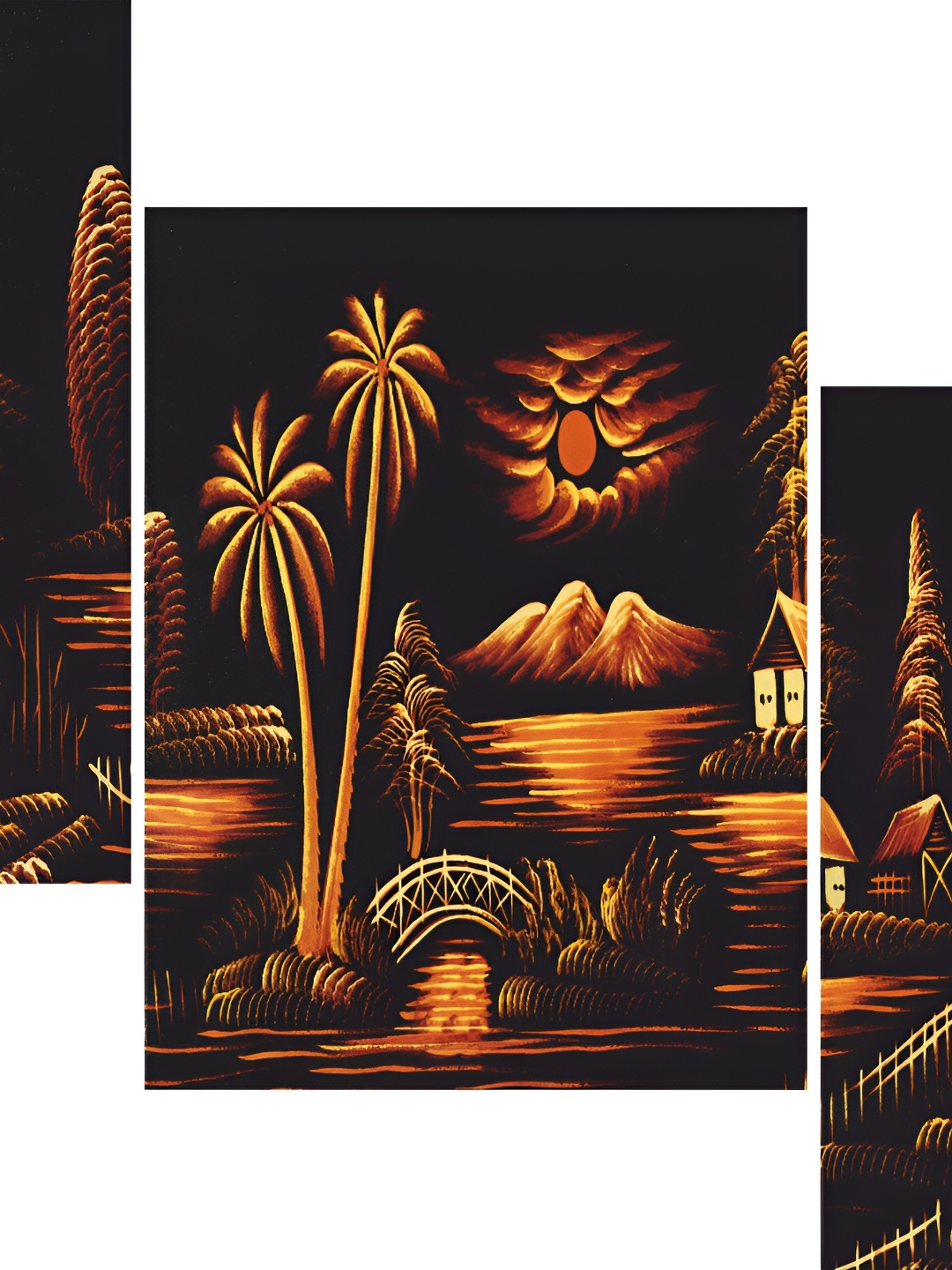 

WALLMAX Black & Gold-Toned 3 Pieces Wood Other Painting Wall Art