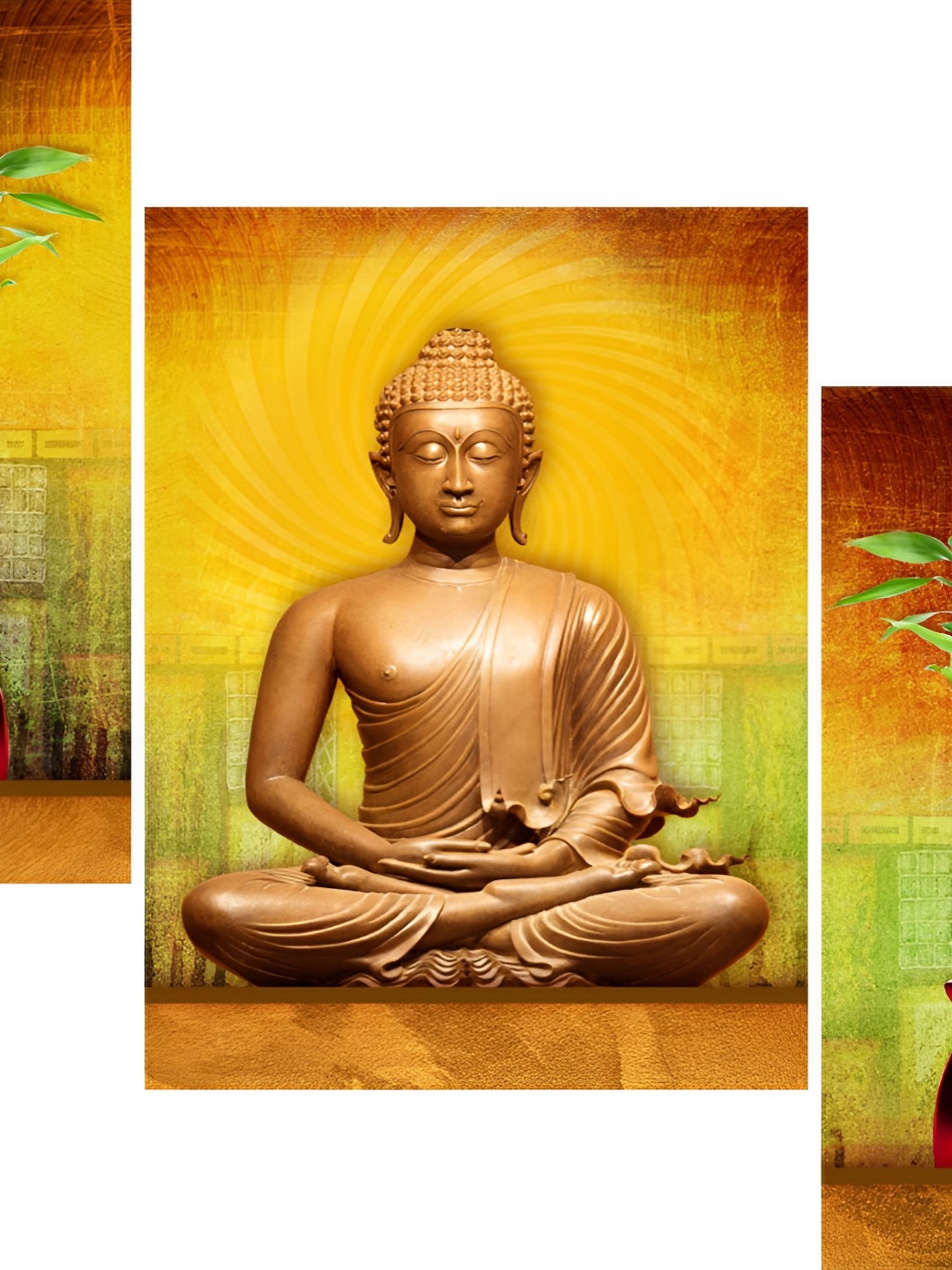 

WALLMAX Gold Toned & Green 3 Pieces Wooden Paintings Wall Arts