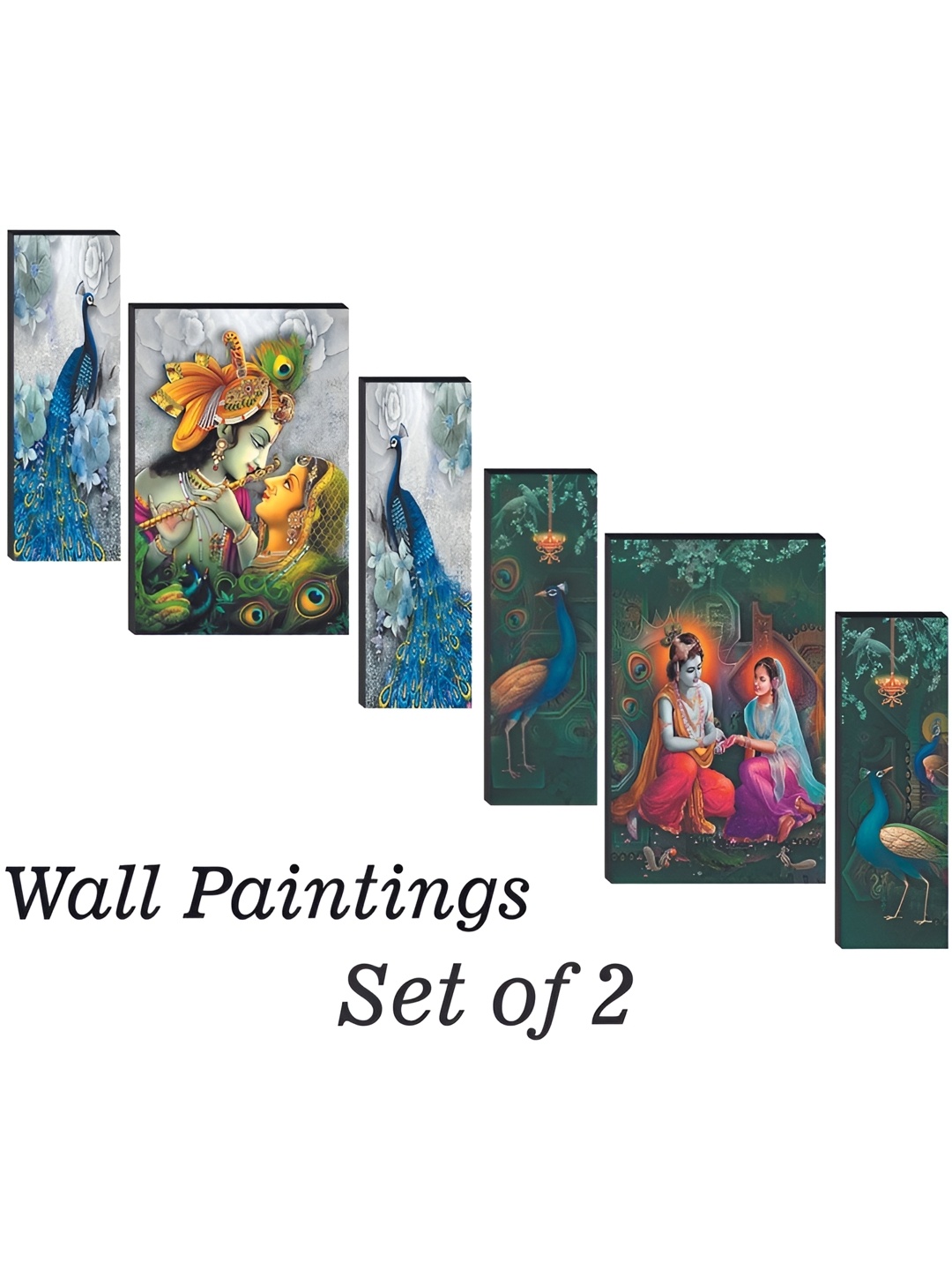 

WALLMAX Green & Blue 6 Pieces Wooden Paintings Wall Arts