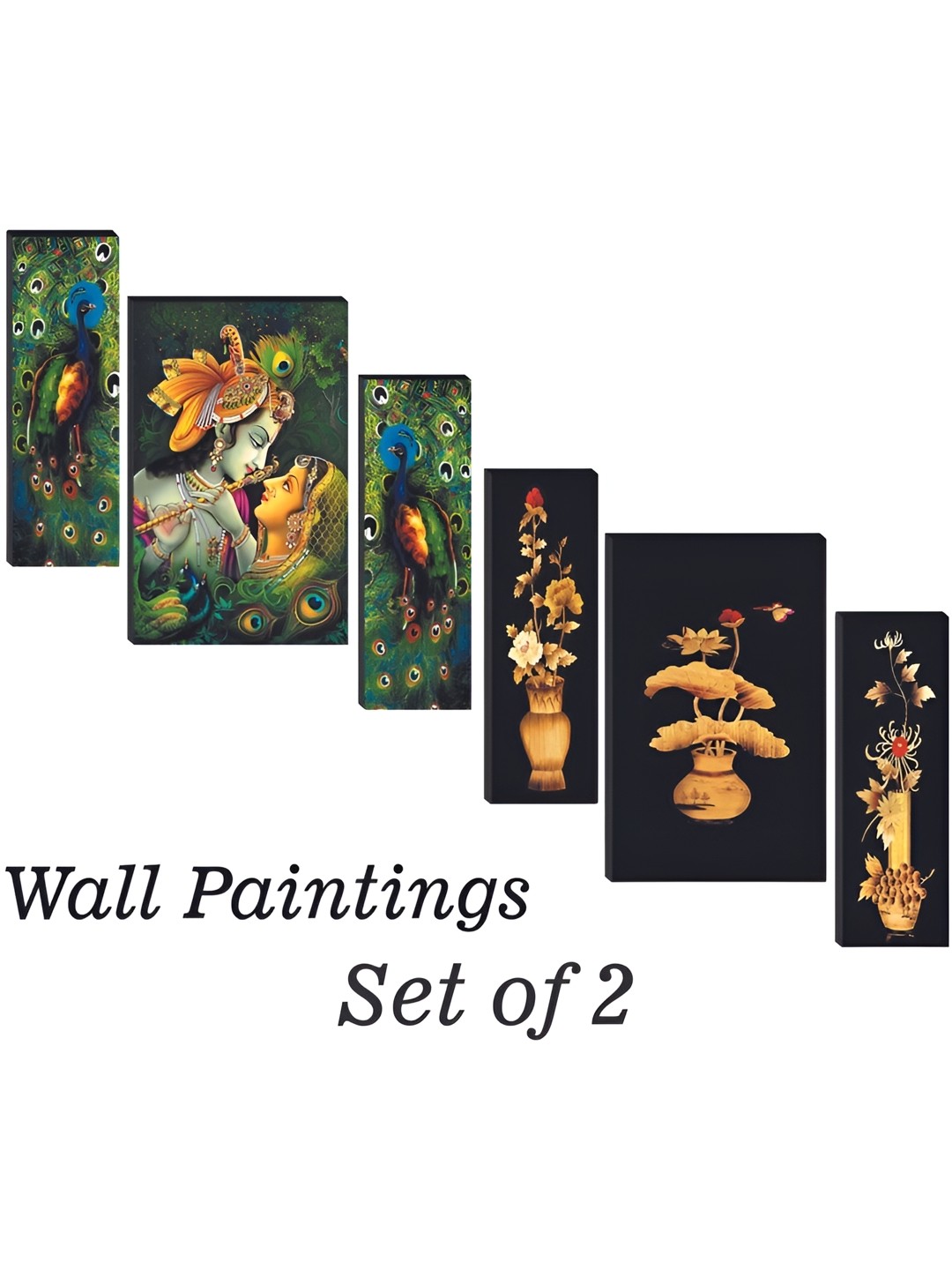 

WALLMAX Green & Black 6 Pieces Wooden Paintings Wall Arts