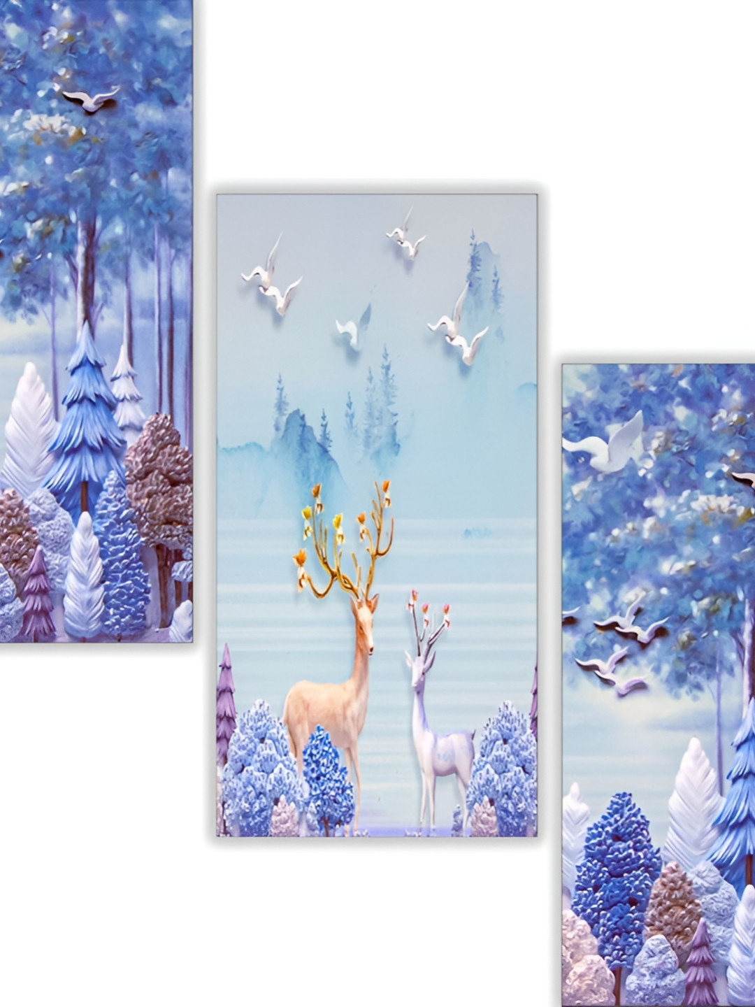 

WALLMAX Blue 3 Pieces Wooden Floral and Botanical Paintings Wall Art