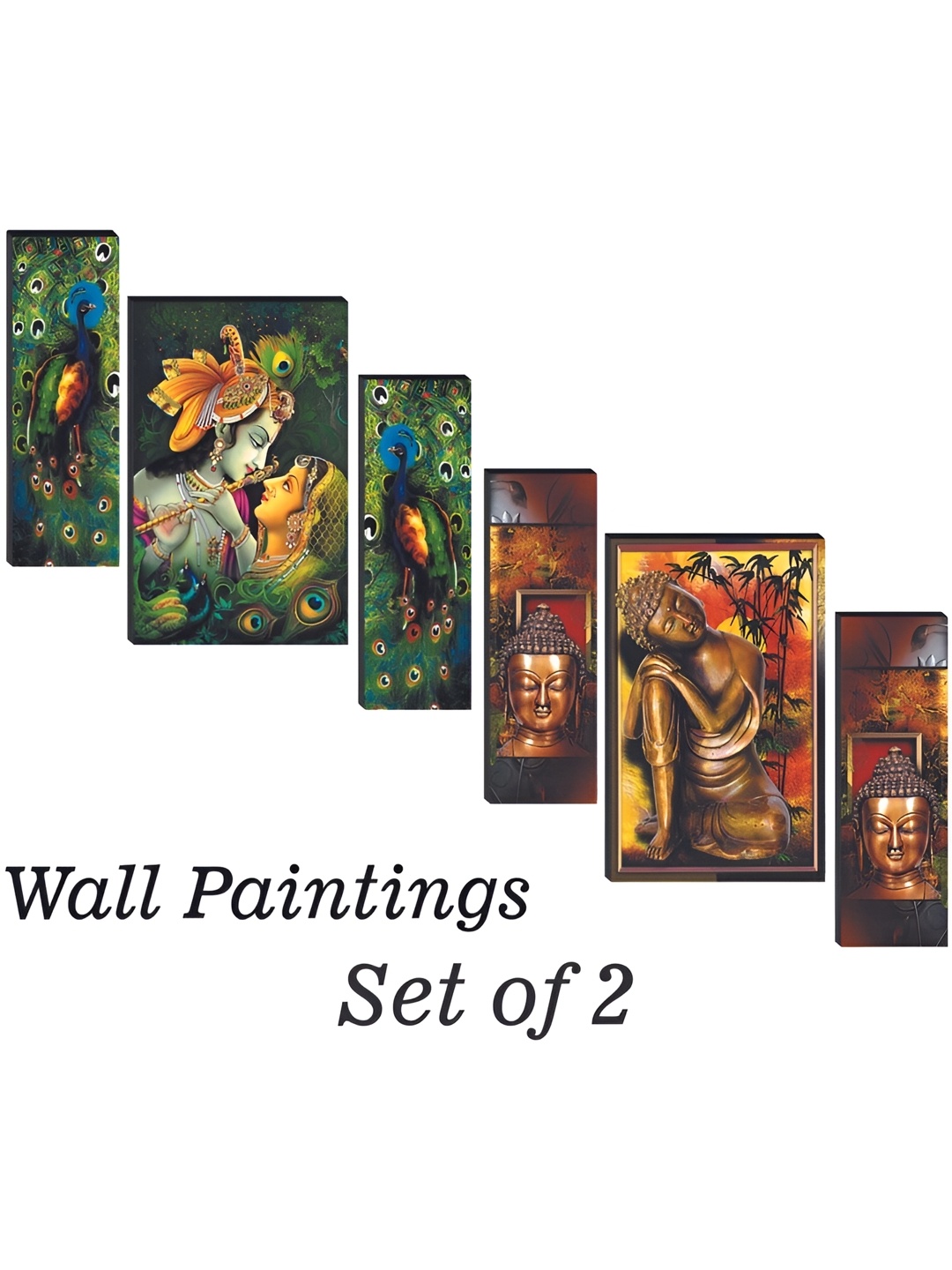 

WALLMAX Green & Brown 6 Pieces Wooden Paintings Wall Arts