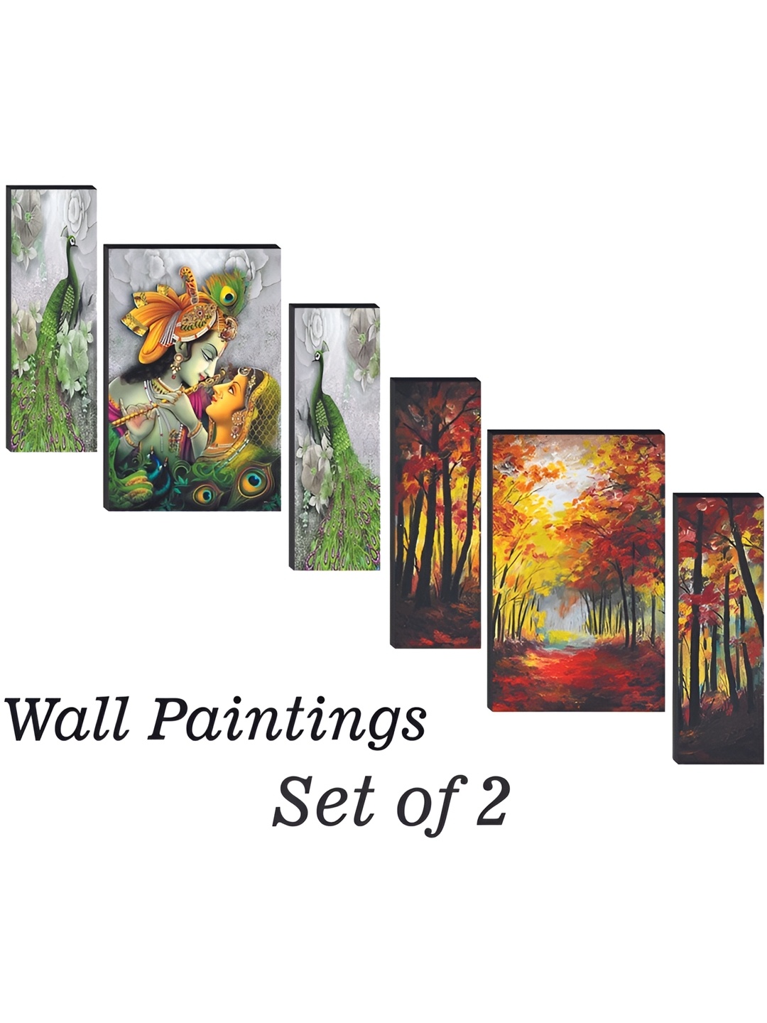 

WALLMAX Green & Yellow 6 Pieces UV Textured Framed Painting Wall Arts
