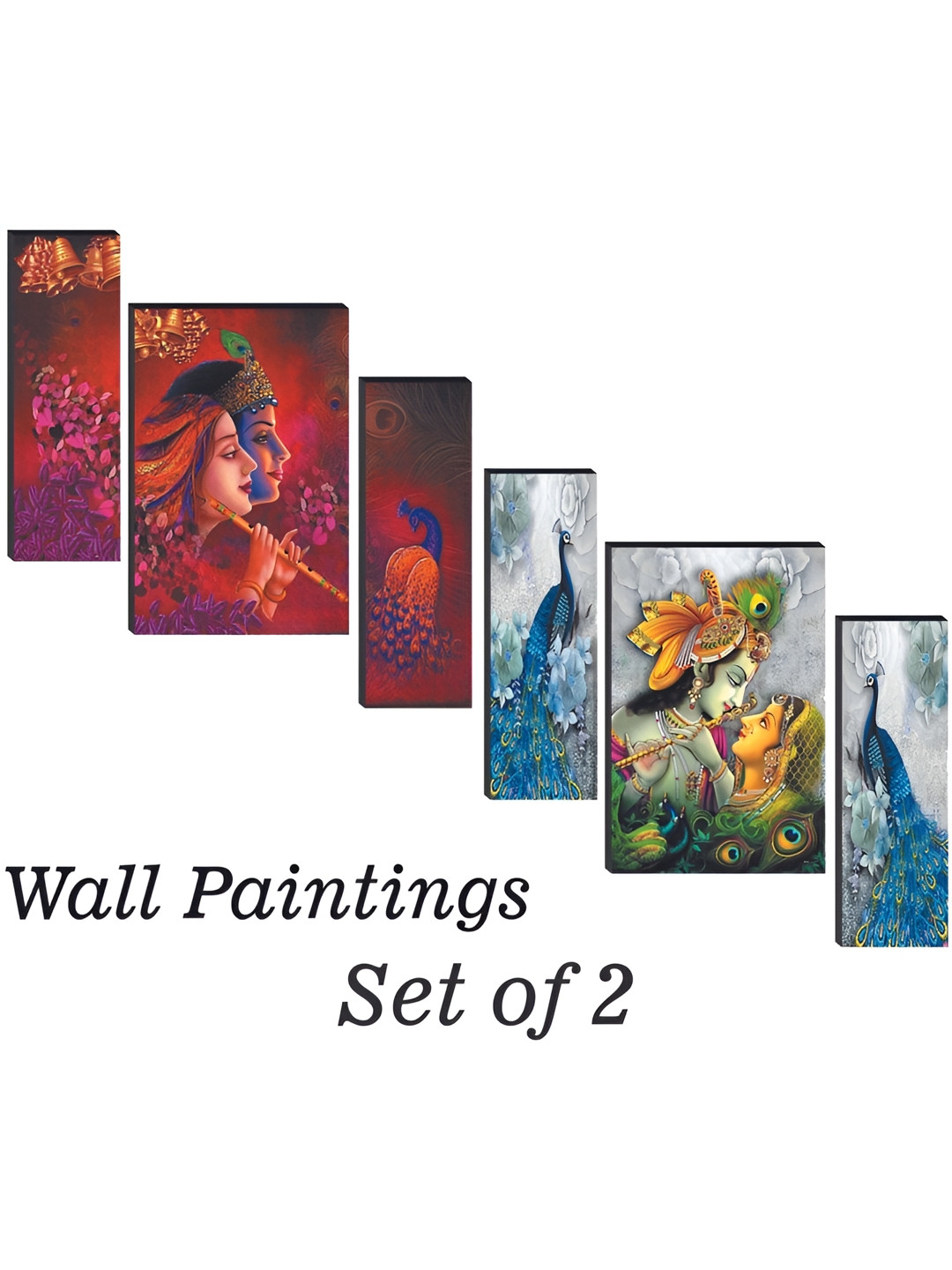 

WALLMAX Red & Blue 6 Pieces Radhakrishna UV Textured Framed Painting Wall Arts