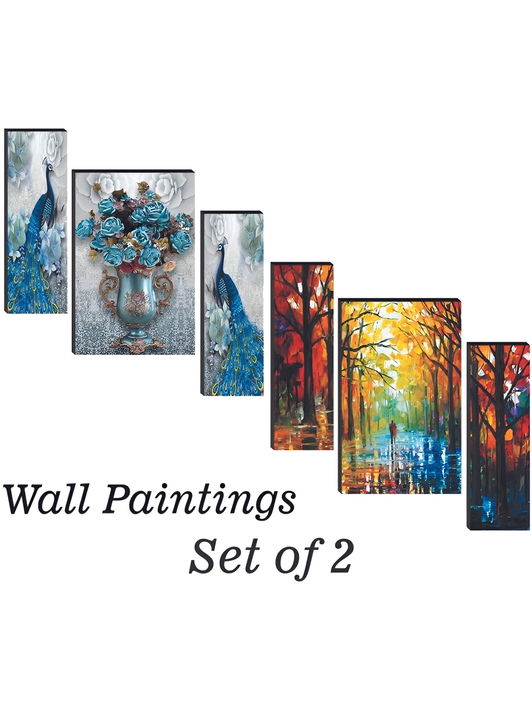 

WALLMAX Blue & Yellow 6 Pieces Floral and Botanical UV Textured Framed Painting Wall Arts