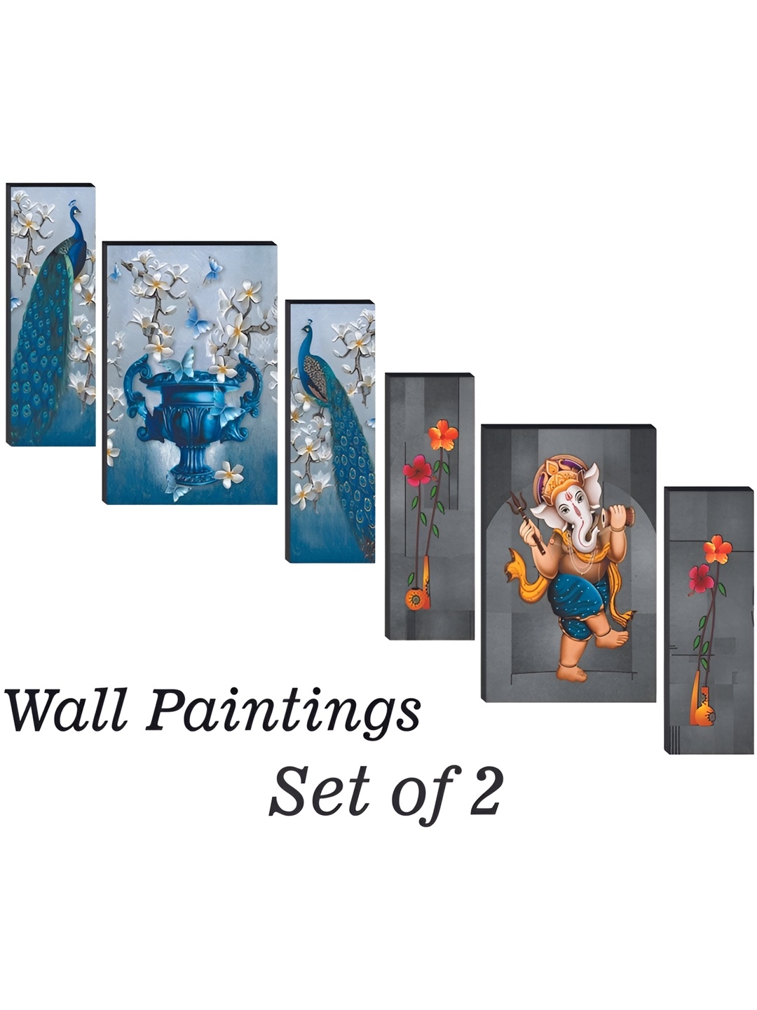 

WALLMAX Blue & White 6 Pieces Wooden Paintings Wall Arts