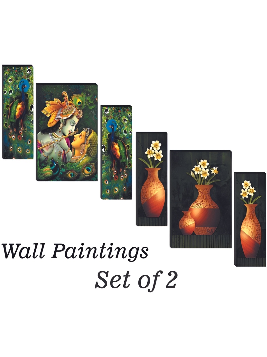 

WALLMAX Green & Black 6 Pieces Wooden Paintings Wall Arts