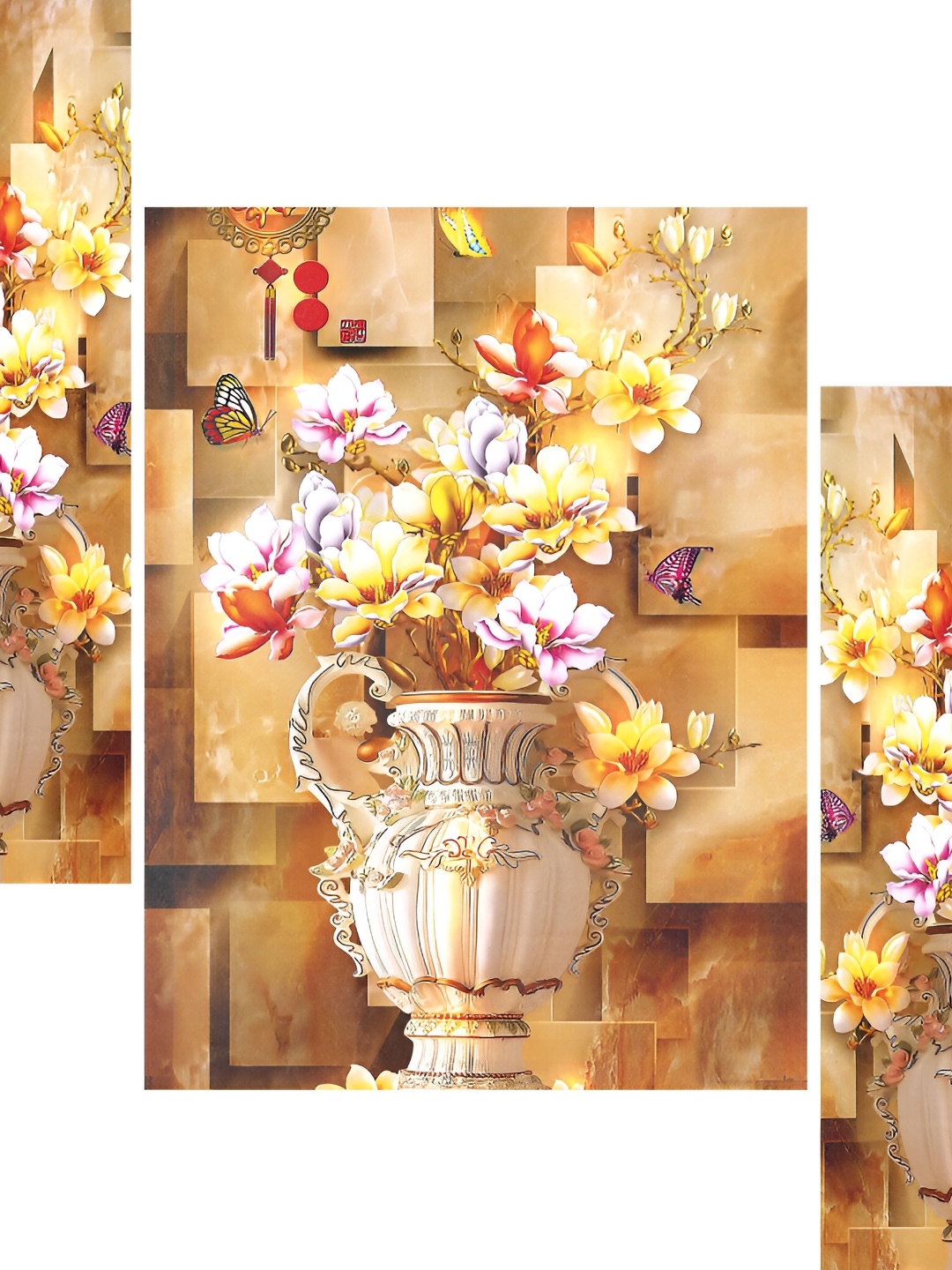 

WALLMAX Yellow & Pink 3 Pieces UV Textured Framed Painting Wall Arts