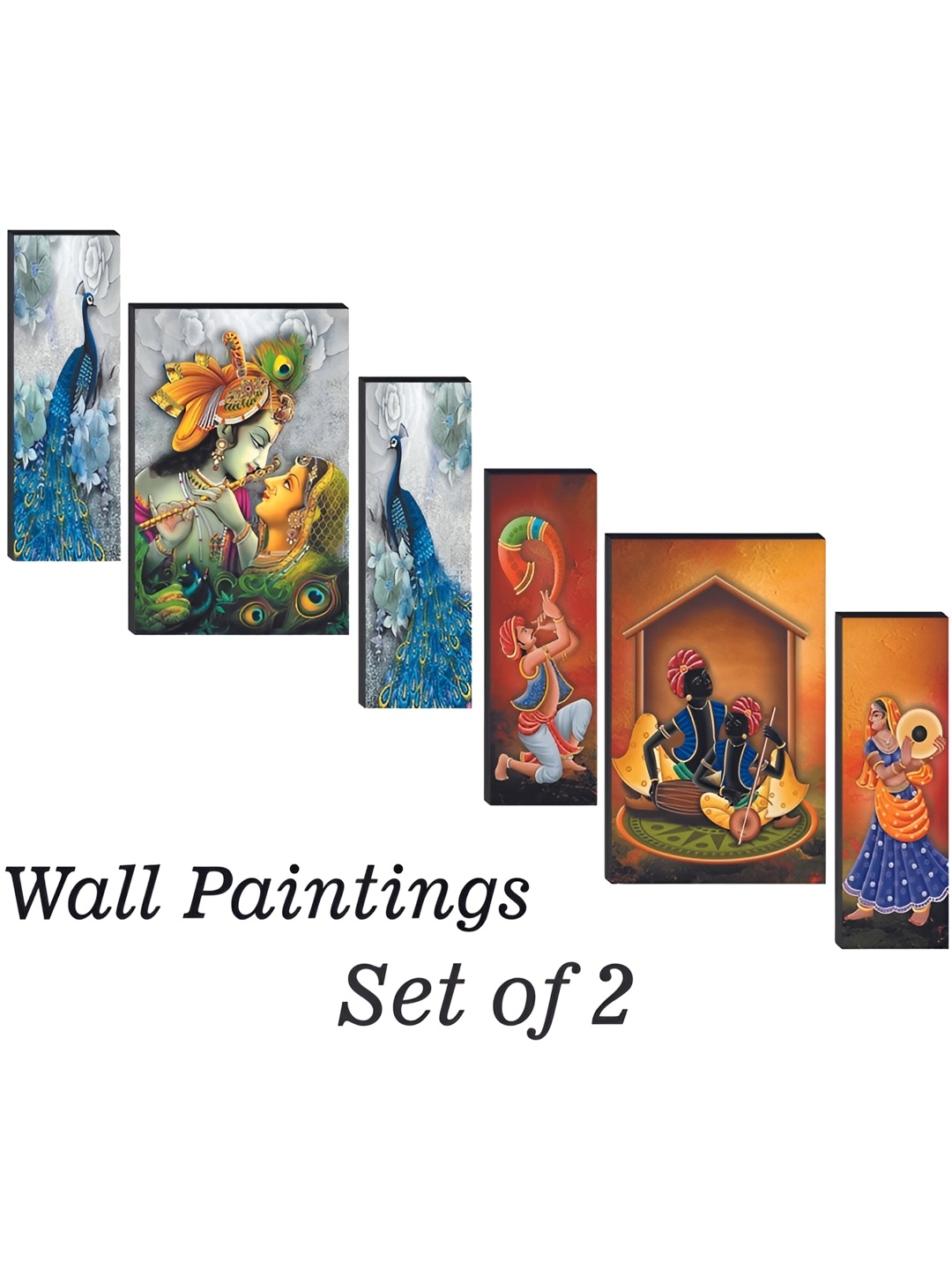 WALLMAX Blue & Orange 6 Pieces Religious Wall Arts