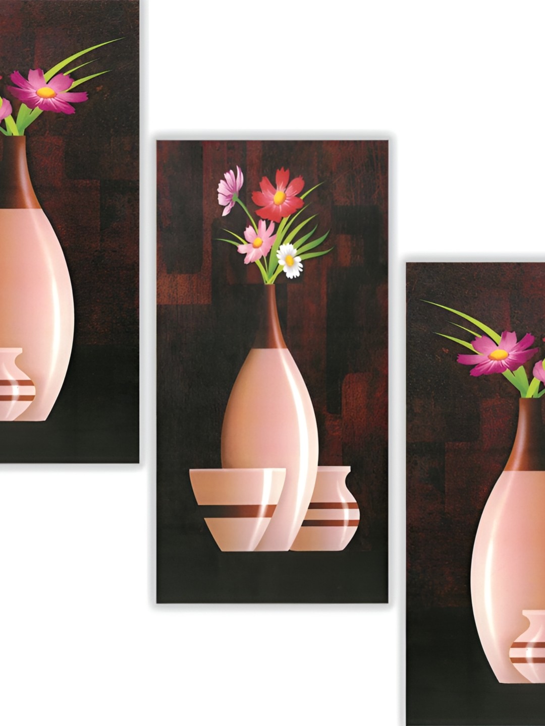 

WALLMAX Brown & Pink 3 Pieces UV Textured Framed Painting Wall Arts