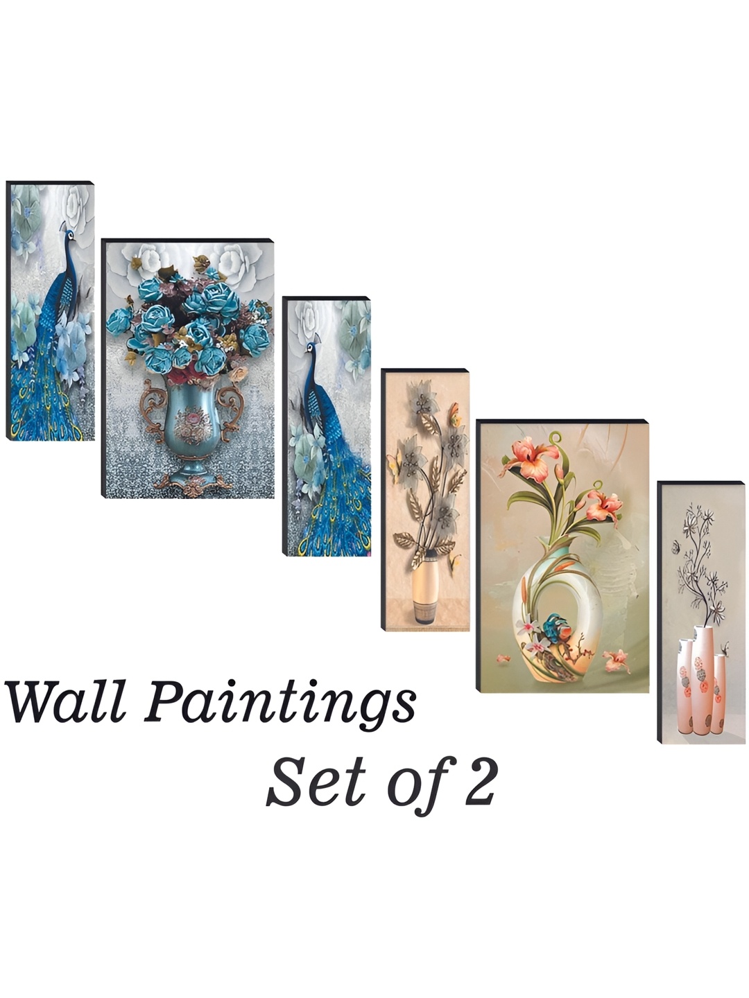 

WALLMAX Blue & Beige 6 Pieces UV Textured Framed Painting Wall Arts