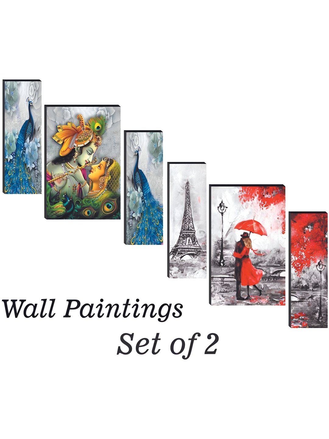

WALLMAX Red & Blue 6 Pieces Radhakrishna UV Textured Framed Painting Wall Arts