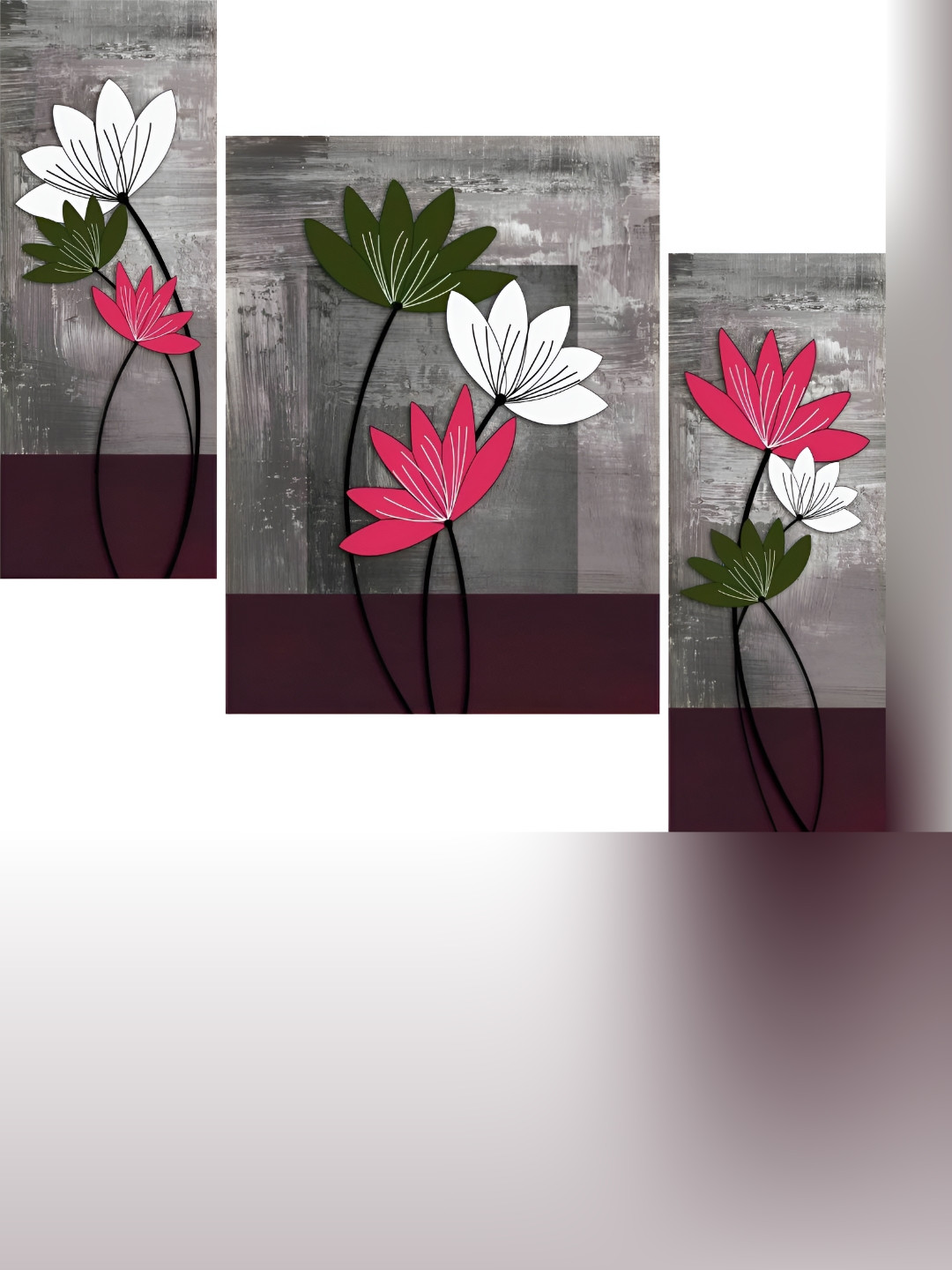 

WALLMAX Grey & White 3 Pieces Wooden Paintings Wall Arts