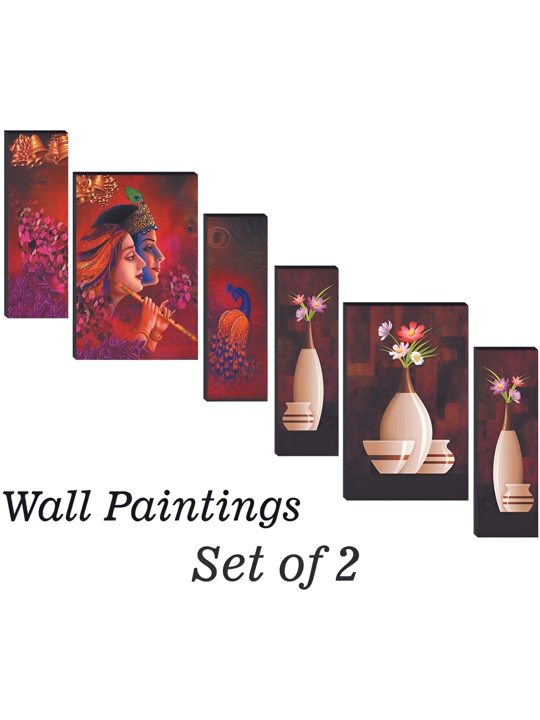 

WALLMAX Red & White 6 Pieces UV Textured Framed Painting Wall Arts
