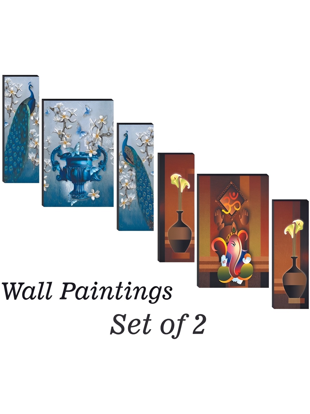

WALLMAX Blue & White 6 Pieces Wooden Paintings Wall Arts