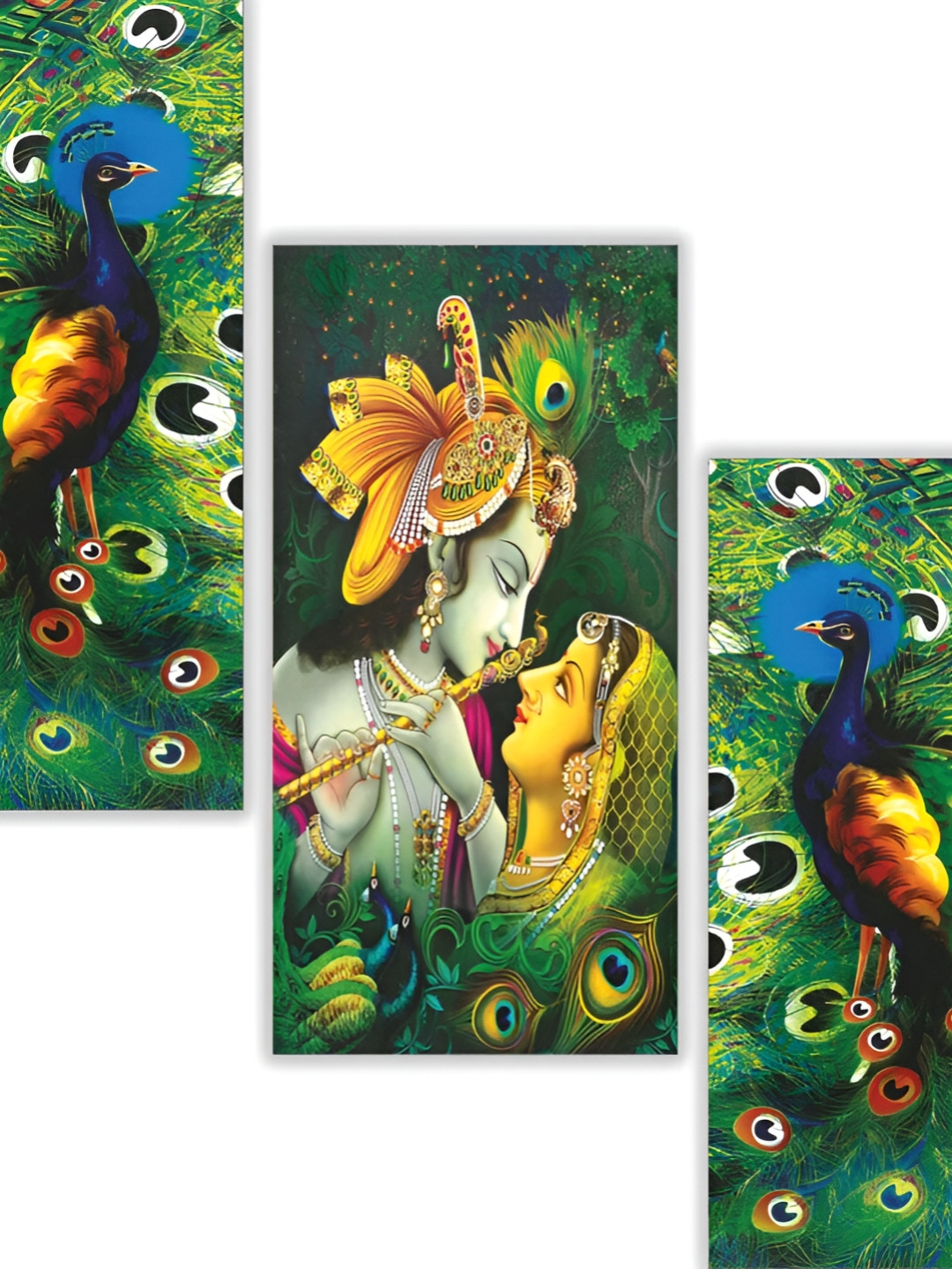 

WALLMAX Green & Yellow 3 Pieces UV Textured Framed Painting Wall Arts