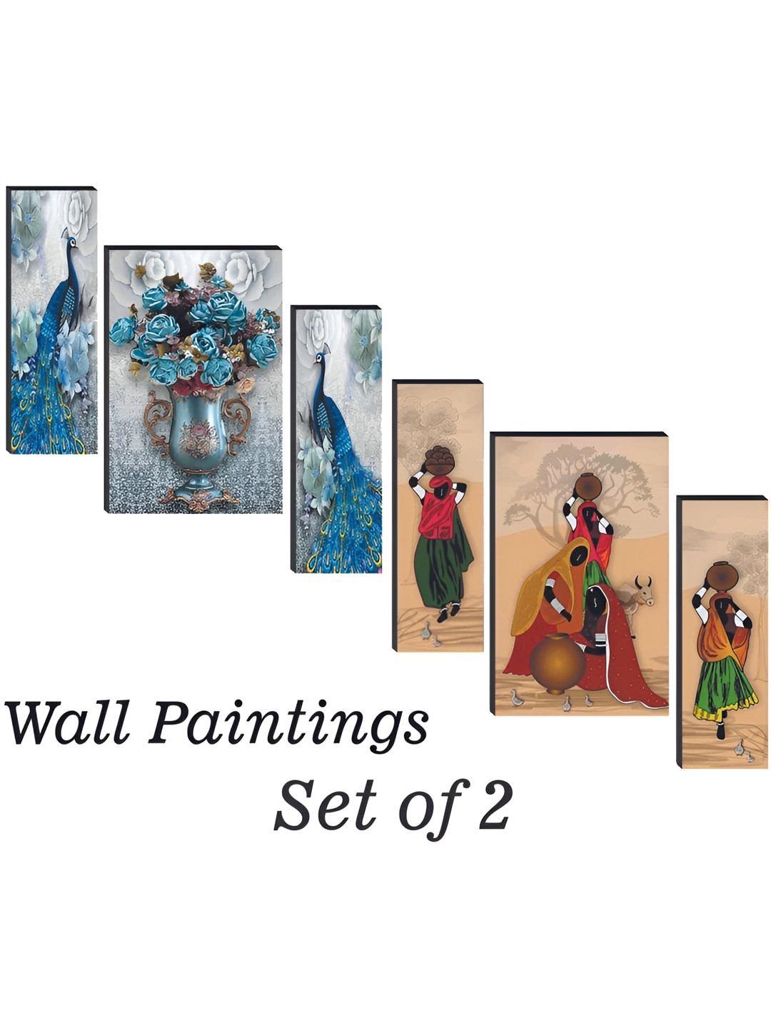 

WALLMAX Red & Blue 6 Pieces Trible Women & Birds UV Textured Framed Painting Wall Arts