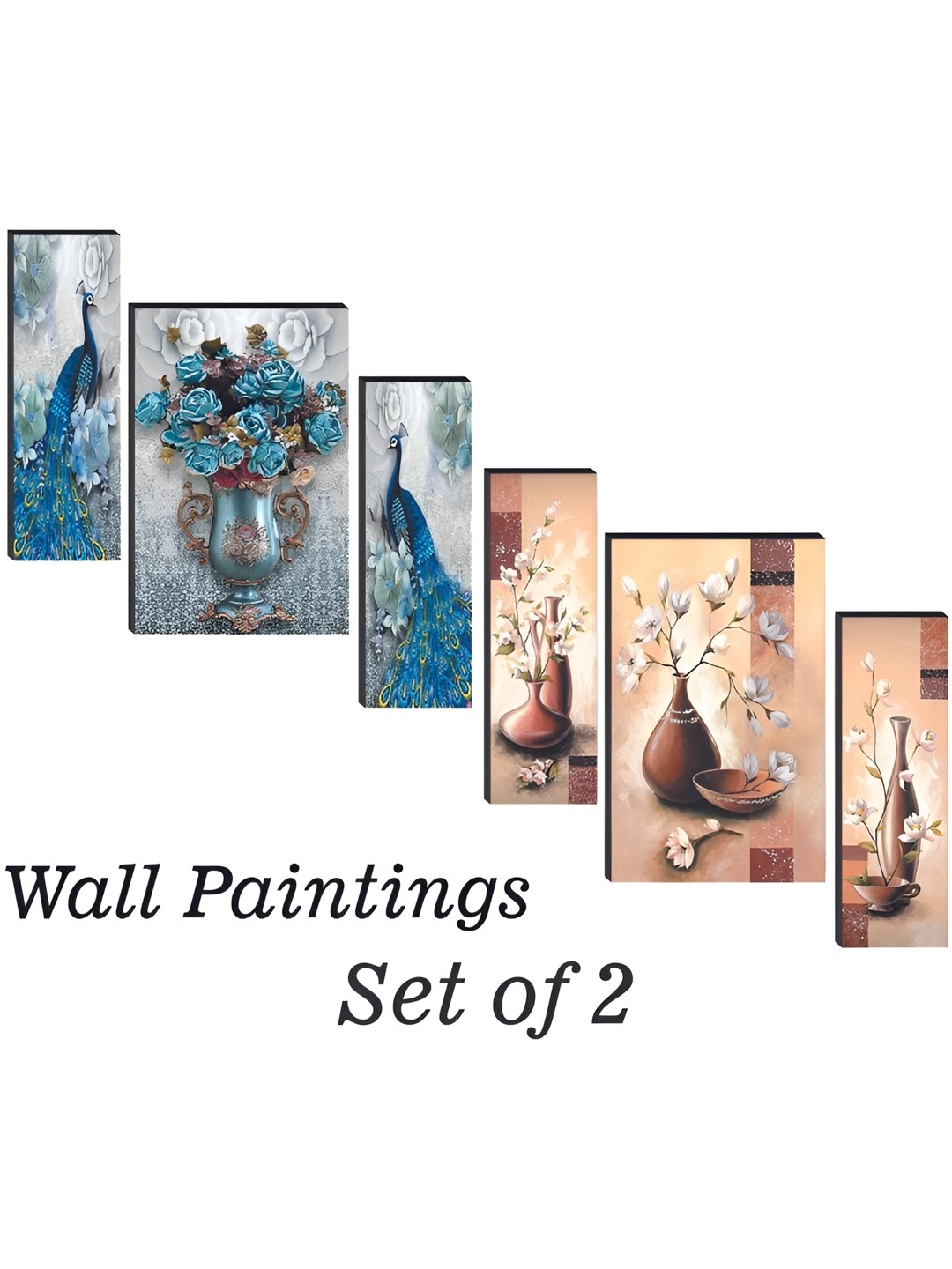 

WALLMAX Blue & White 6 Pieces UV Textured Framed Painting Wall Arts