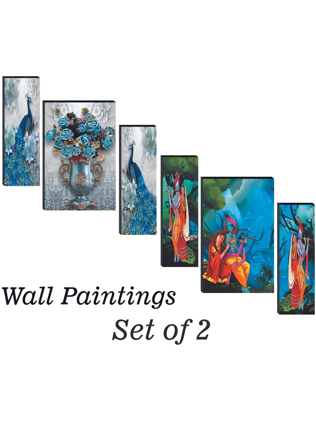 

WALLMAX Grey & Blue 6 Pieces Wooden Paintings Wall Arts
