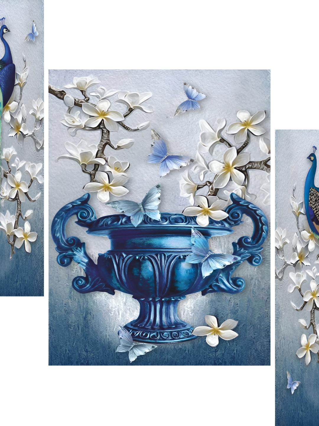 

WALLMAX Blue & White 3 Pieces UV Textured Framed Painting Wall Arts