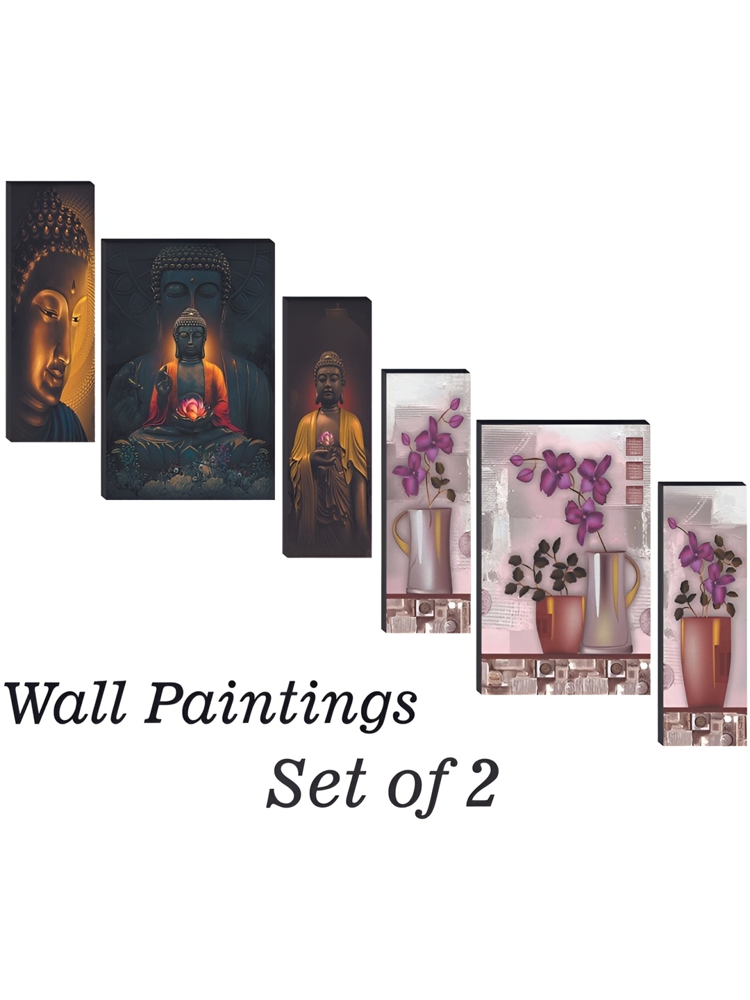 

WALLMAX Black & Purple 6 Pieces Wooden Paintings Wall Arts