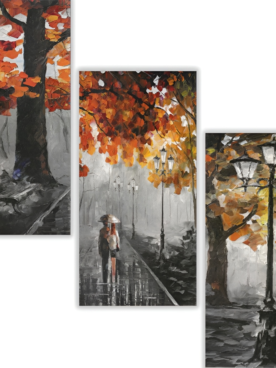

WALLMAX Brown & Grey 3 Pieces UV Textured Framed Painting Wall Arts