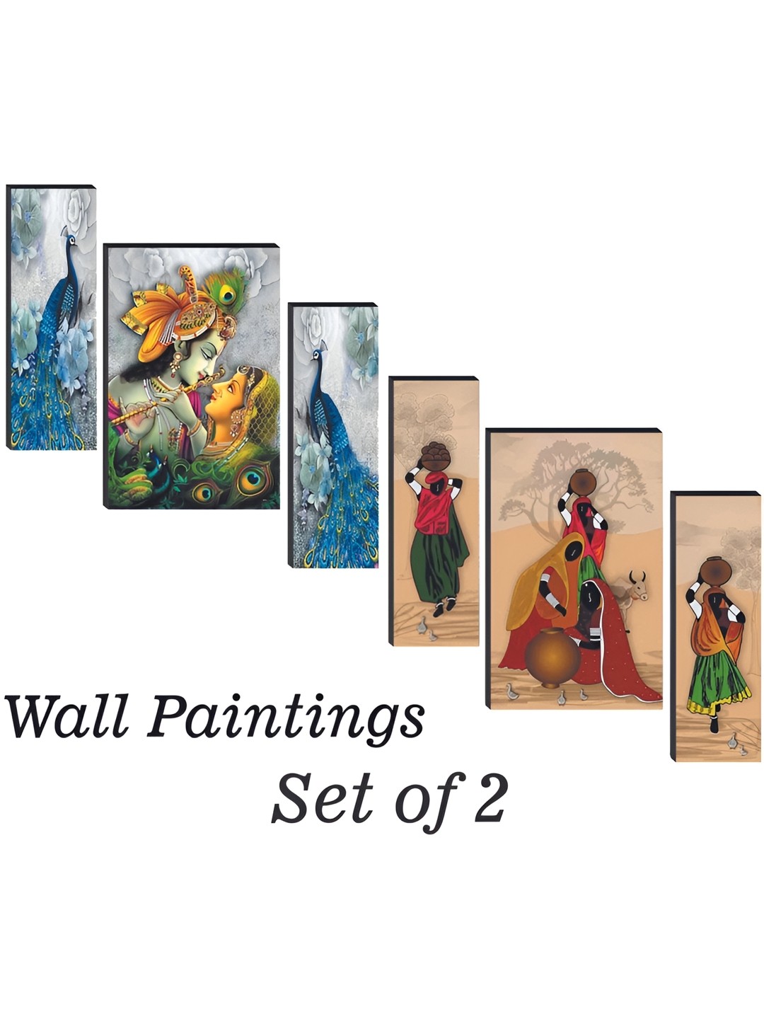 

WALLMAX Red & Blue 6 Pieces UV Textured Framed Painting Wall Arts