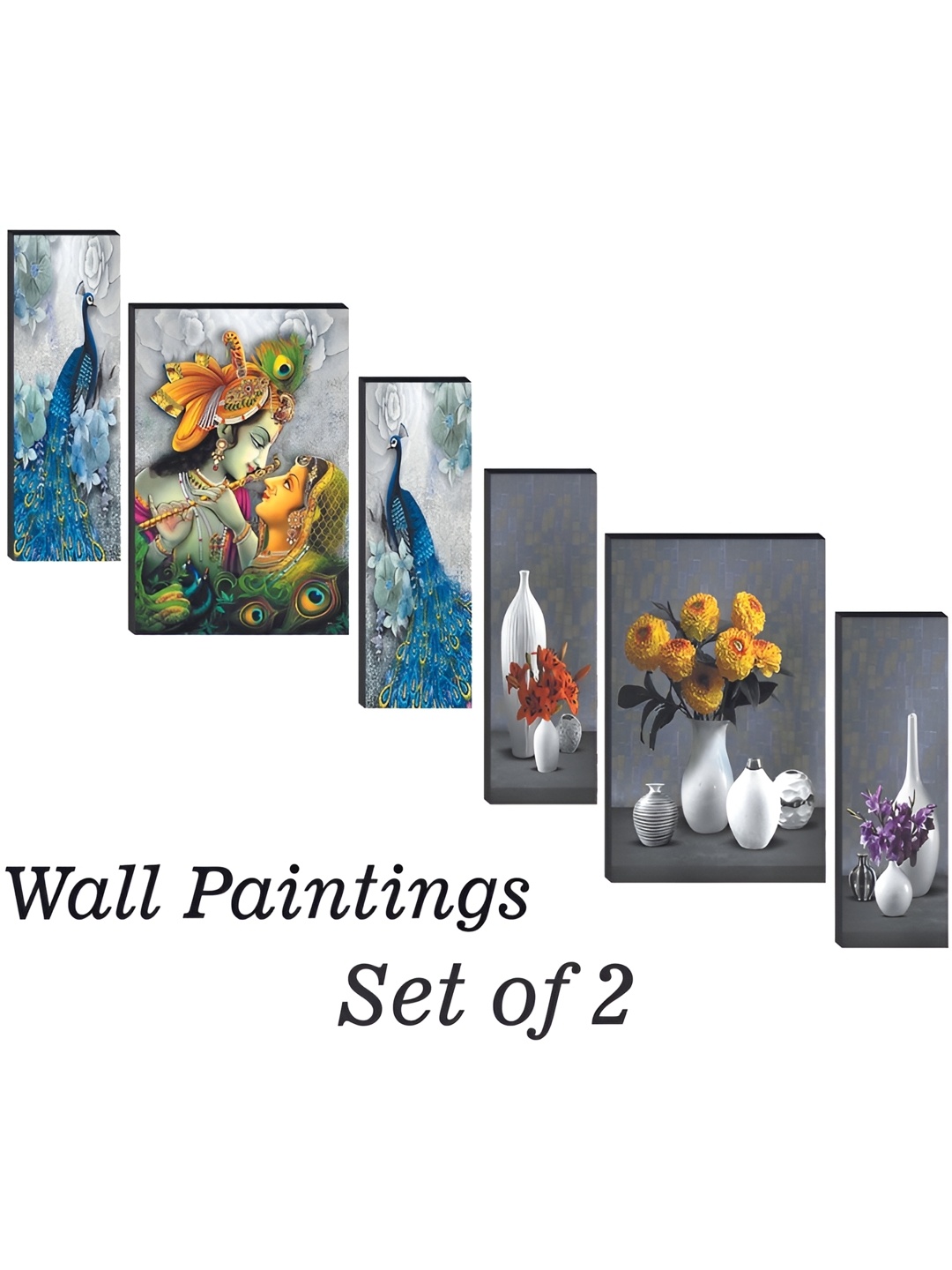 

WALLMAX Blue & Yellow 6 Pieces Radhakrishna UV Textured Framed Painting Wall Arts