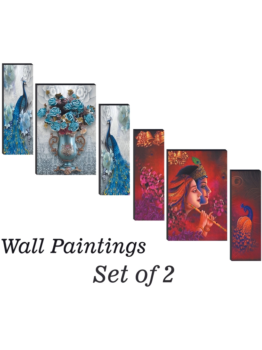 

WALLMAX Red & Blue 6 Pieces Radhakrishna UV Textured Framed Painting Wall Arts