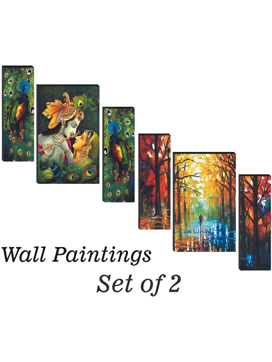

WALLMAX Green & Yellow 6 Pieces UV Textured Framed Painting Wall Arts