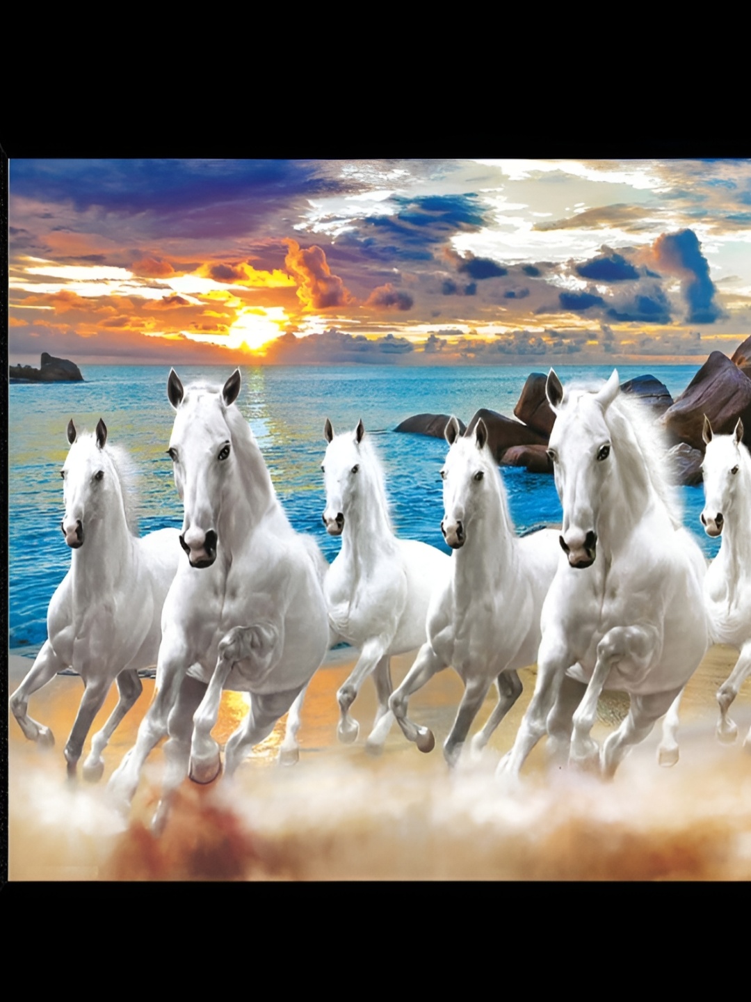 WALLMAX Blue & White Horses UV Textured Framed Painting Wall Arts
