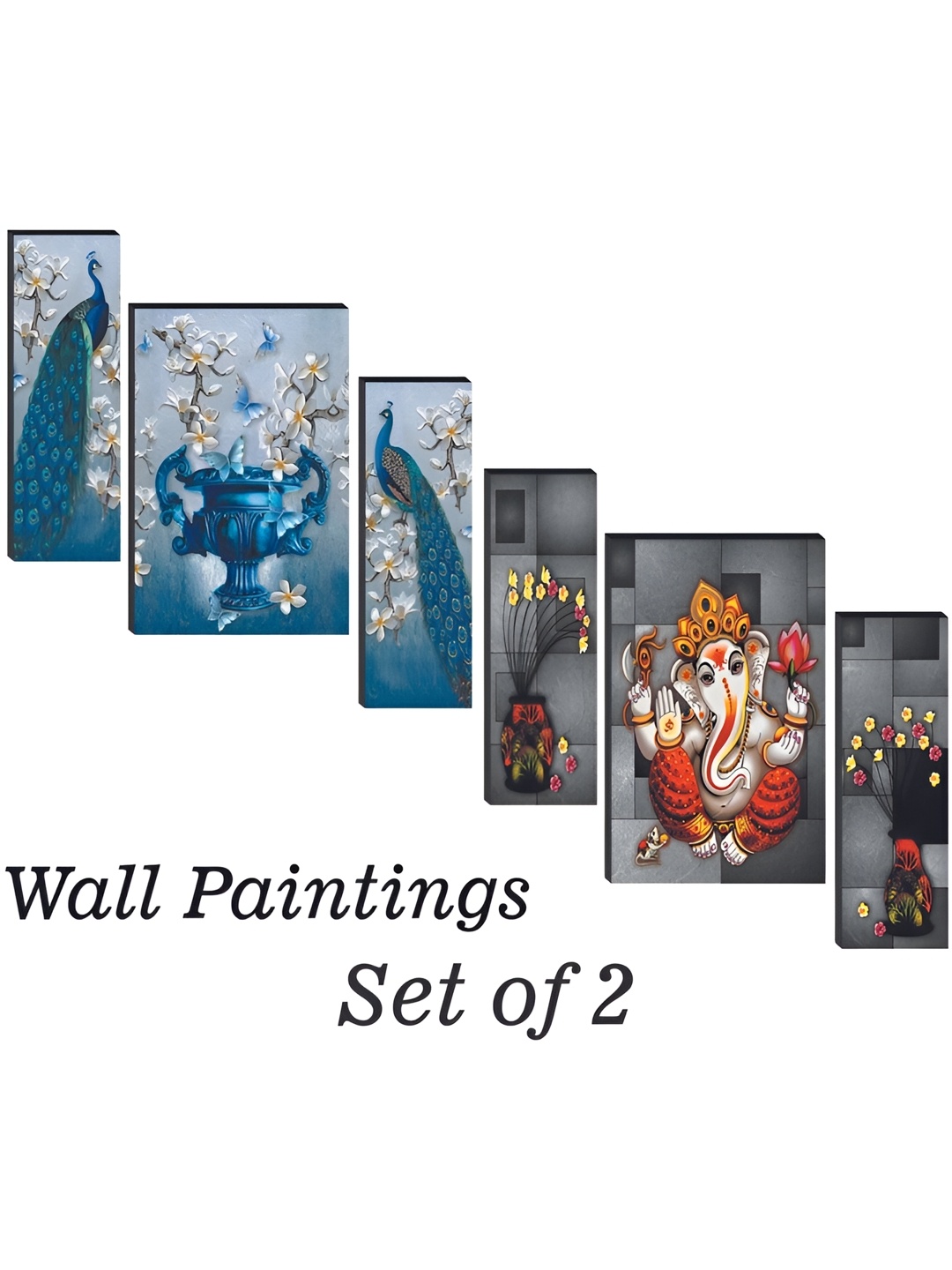 

WALLMAX Red & Blue 6 Pieces UV Textured Framed Painting Wall Arts