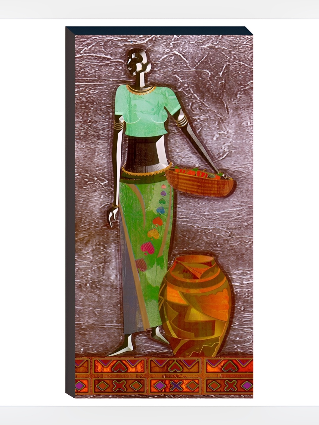 

WALLMAX Green & Brown Trible Women UV Textured Framed Painting Wall Arts