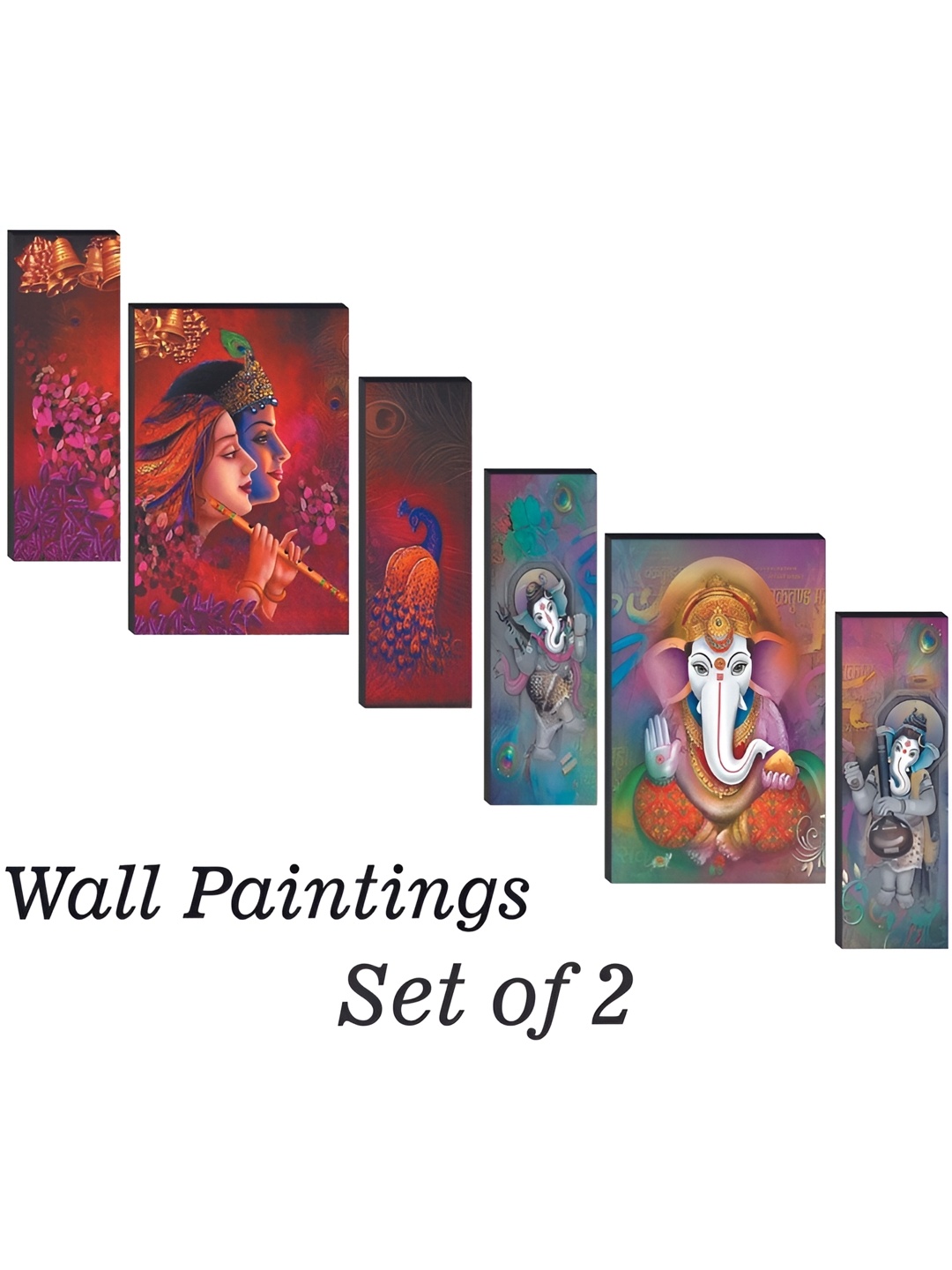 WALLMAX 6 Pieces Red & Blue UV Textured MDF Framed Paintings Wall Art