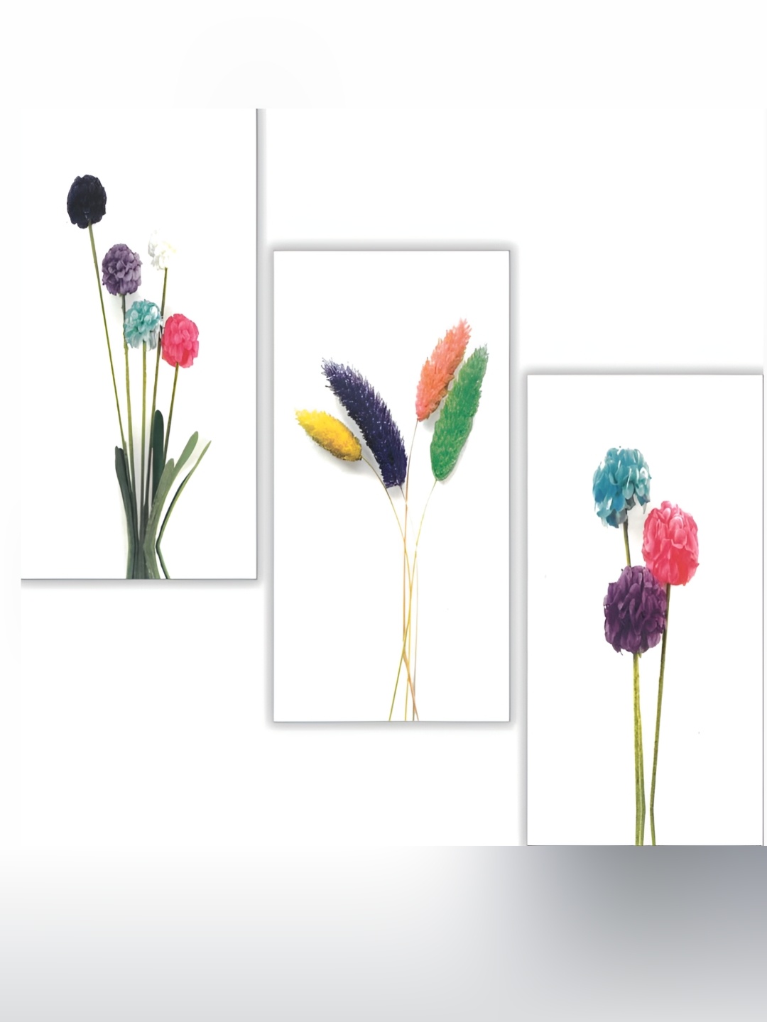 WALLMAX Green & White 3 Pieces Floral UV Textured Framed Painting Wall Arts