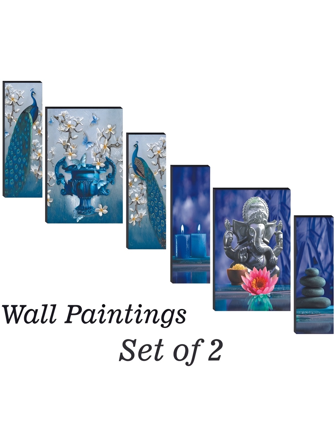 

WALLMAX 6 Pieces Blue UV Textured MDF Framed Paintings Wall Art