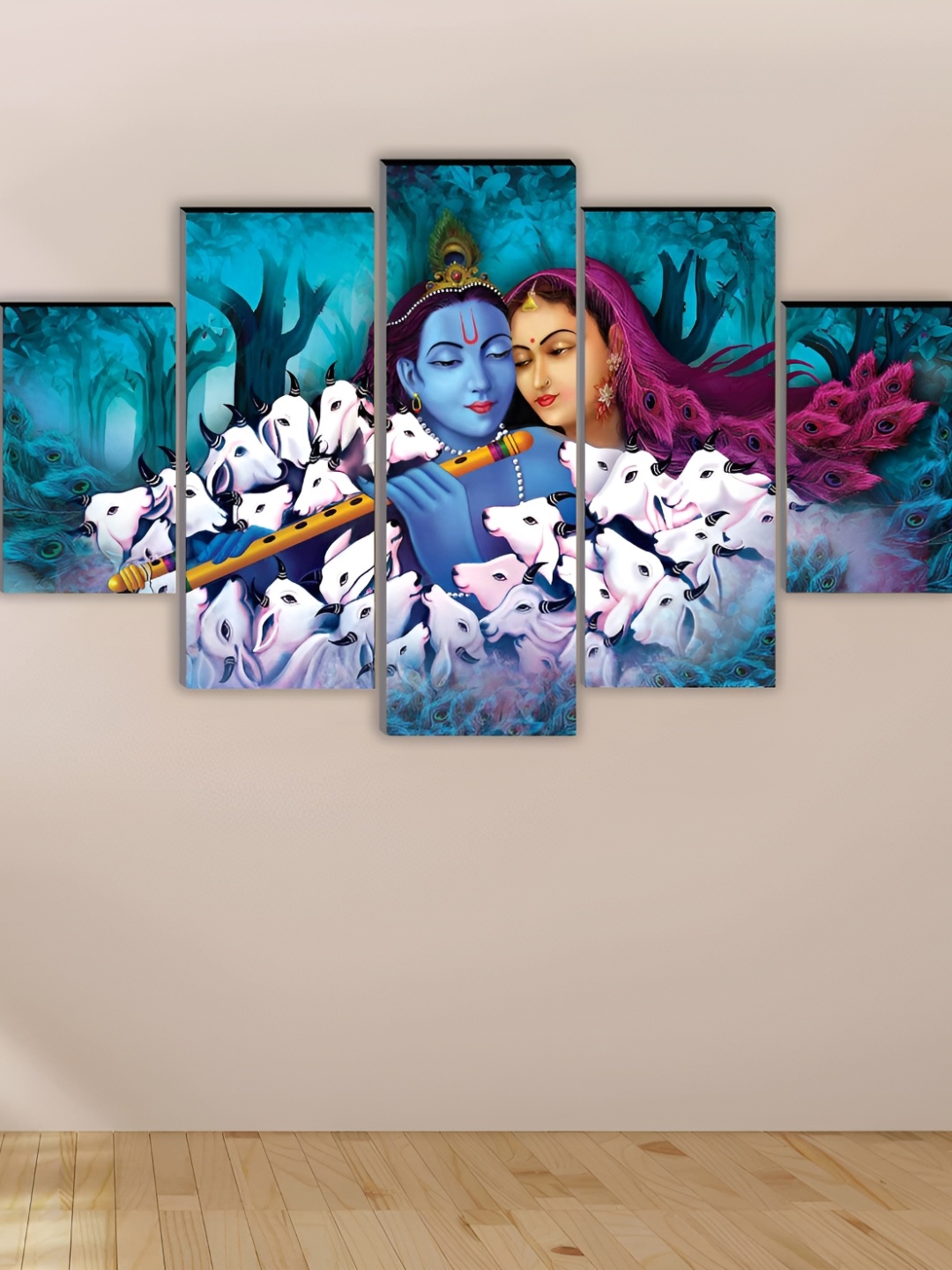 

WALLMAX Blue 5 Pieces Wooden Paintings Wall Arts