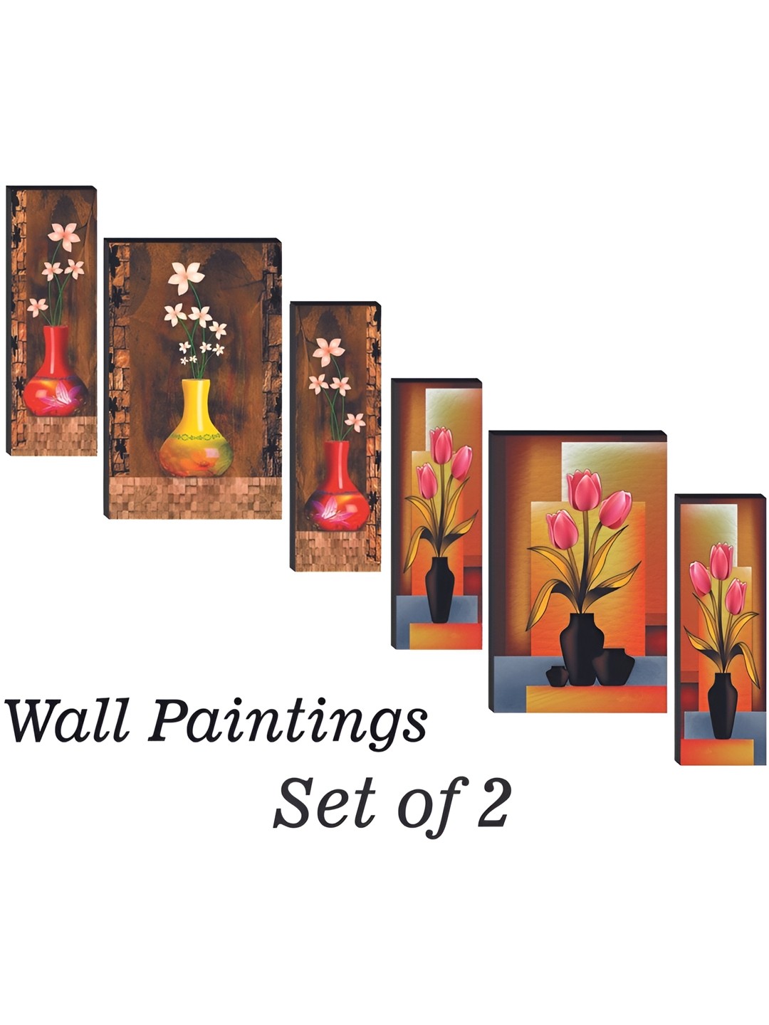 

WALLMAX 6 Pieces Brown & Orange UV Textured MDF Framed Paintings Wall Art