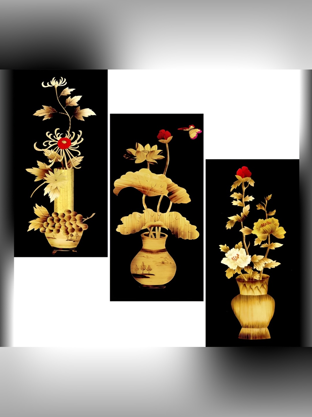 

WALLMAX 3 Pieces Black & Yellow UV Textured MDF Framed Paintings Wall Art