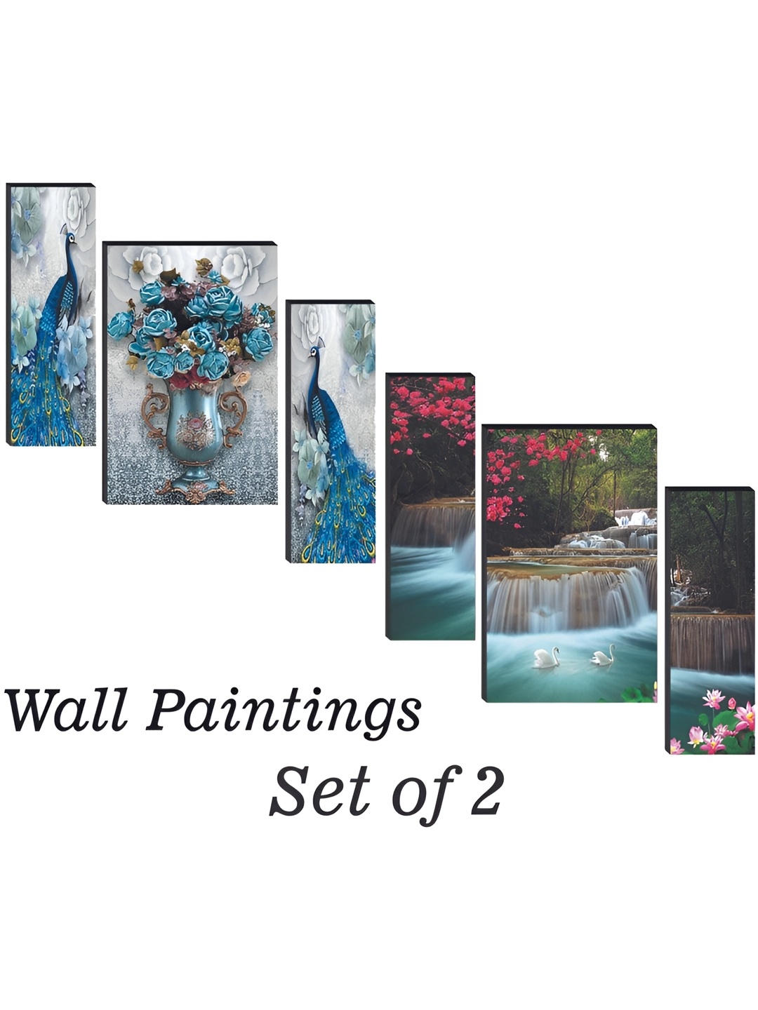 WALLMAX 6 Pieces Blue & Red UV Textured MDF Framed Paintings Wall Art