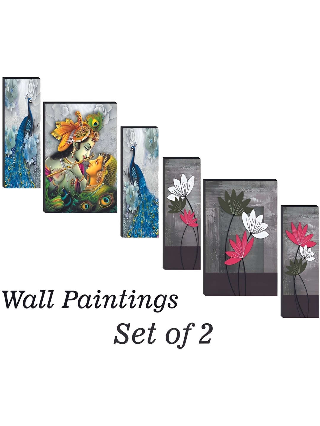 

WALLMAX 6 Pieces Blue & White UV Textured MDF Framed Paintings Wall Art