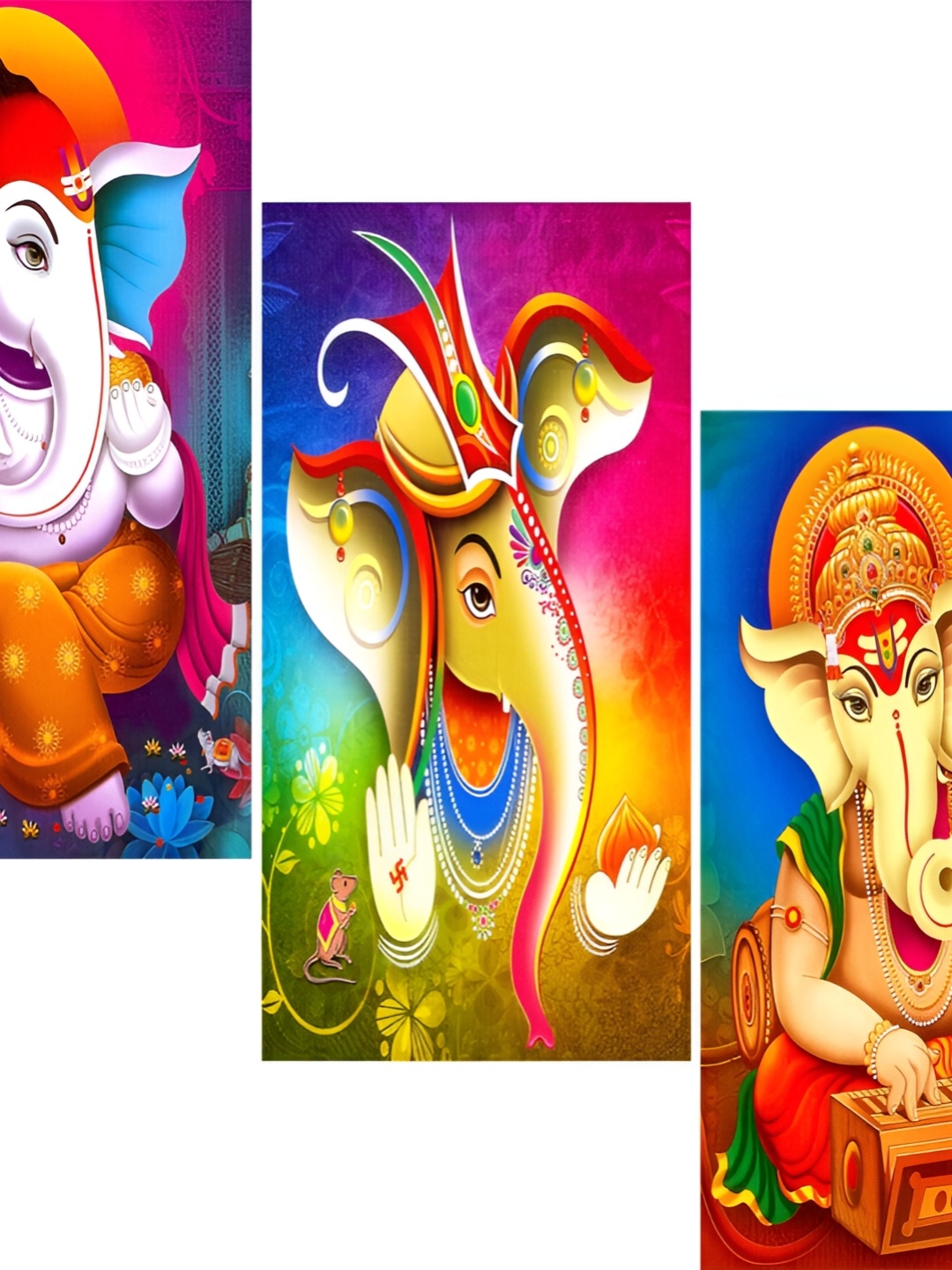 

WALLMAX Red & Blue 3 Pieces Lord Ganesha UV Textured Framed Painting Wall Arts