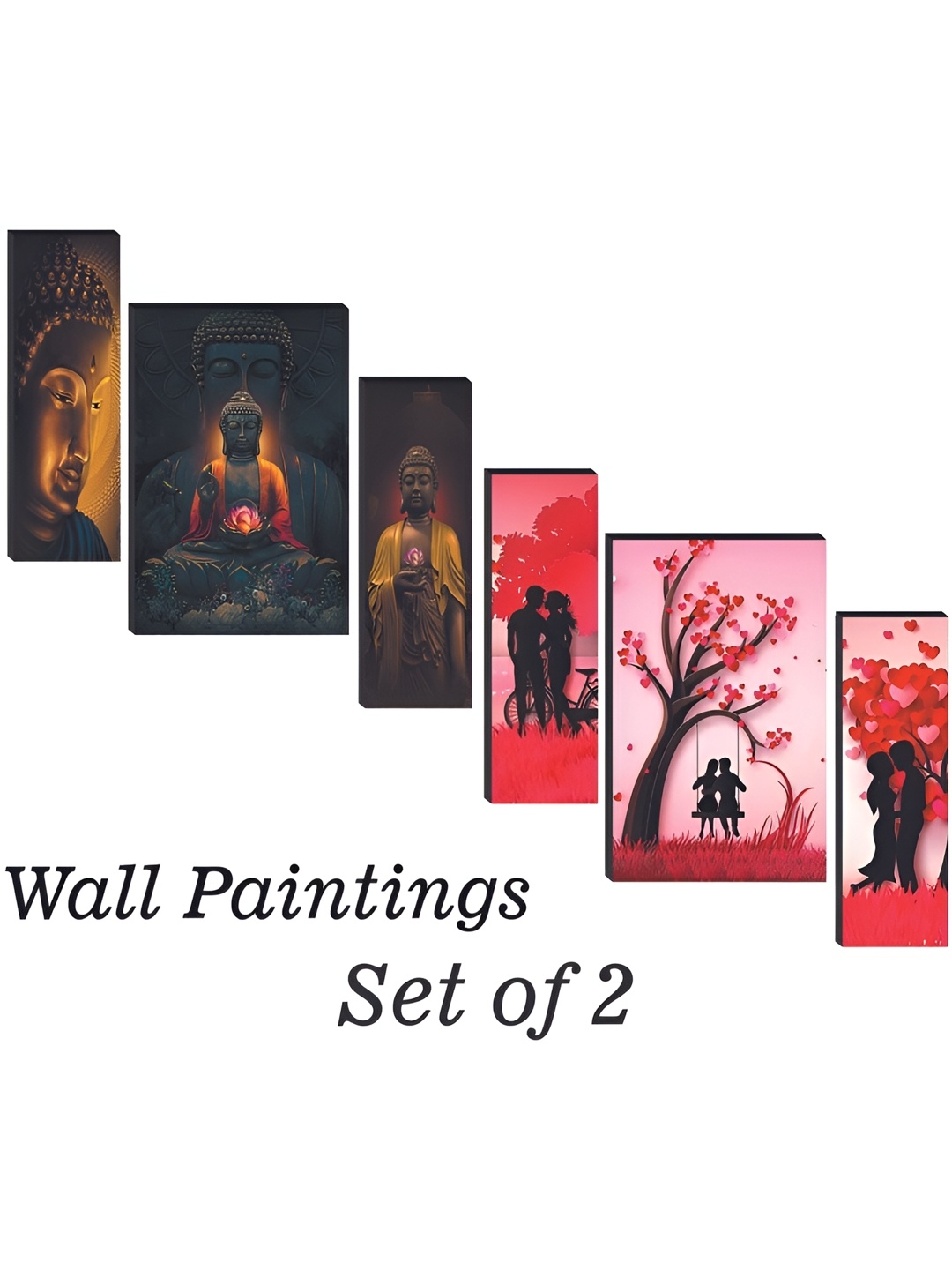 

WALLMAX Red & Brown 6 Pieces UV Textured Framed Painting Wall Arts