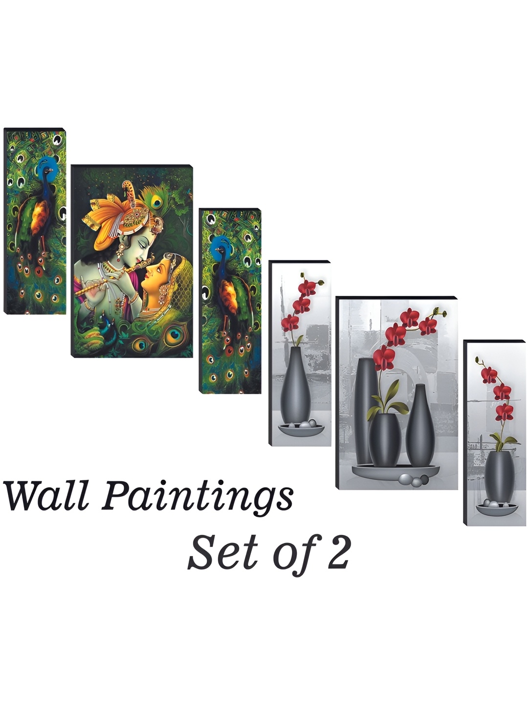 WALLMAX 6 Pieces Green & Grey UV Textured MDF Framed Paintings Wall Art
