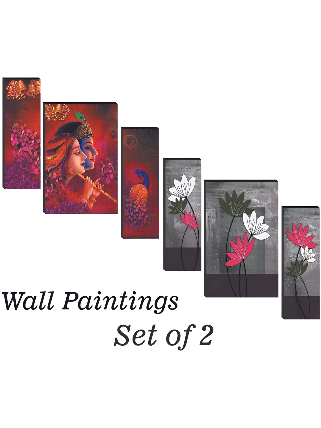 

WALLMAX 6 Pieces Red & Grey UV Textured MDF Framed Paintings Wall Art